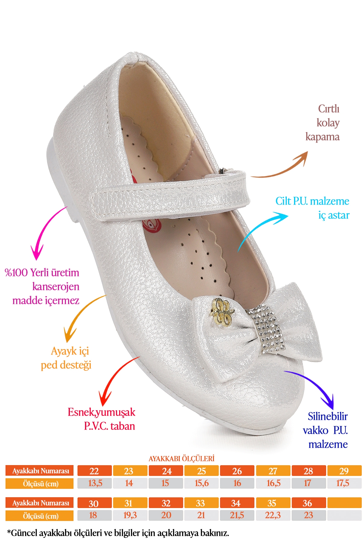 Withbow Vakko Cırtlı Fiyonklu Kız Çocuk Babet Ayakkabı Sedef - Görsel 3