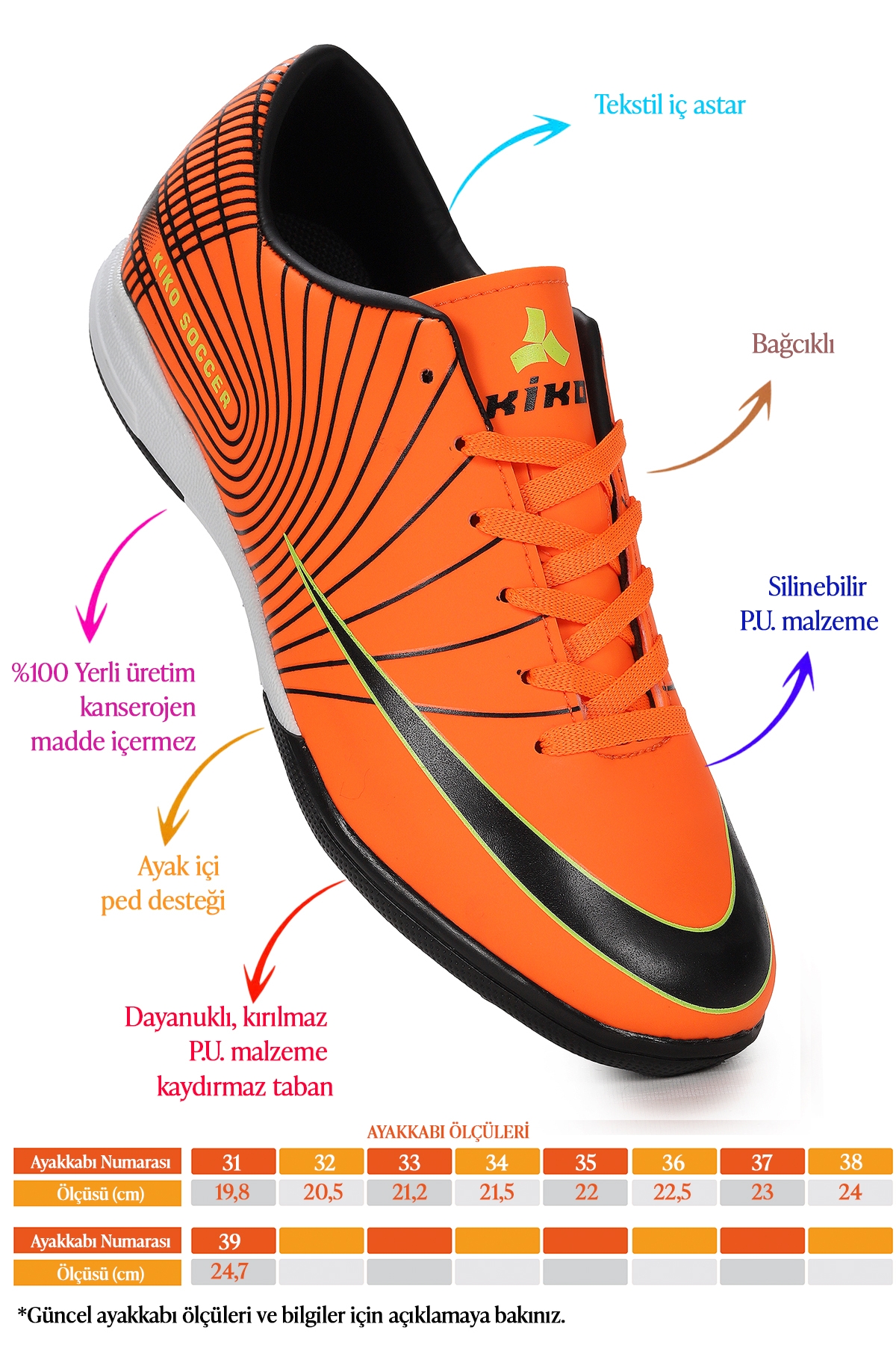 Brno Halı Saha Erkek Çocuk Futbol Ayakkabı Turuncu - Siyah - Görsel 3