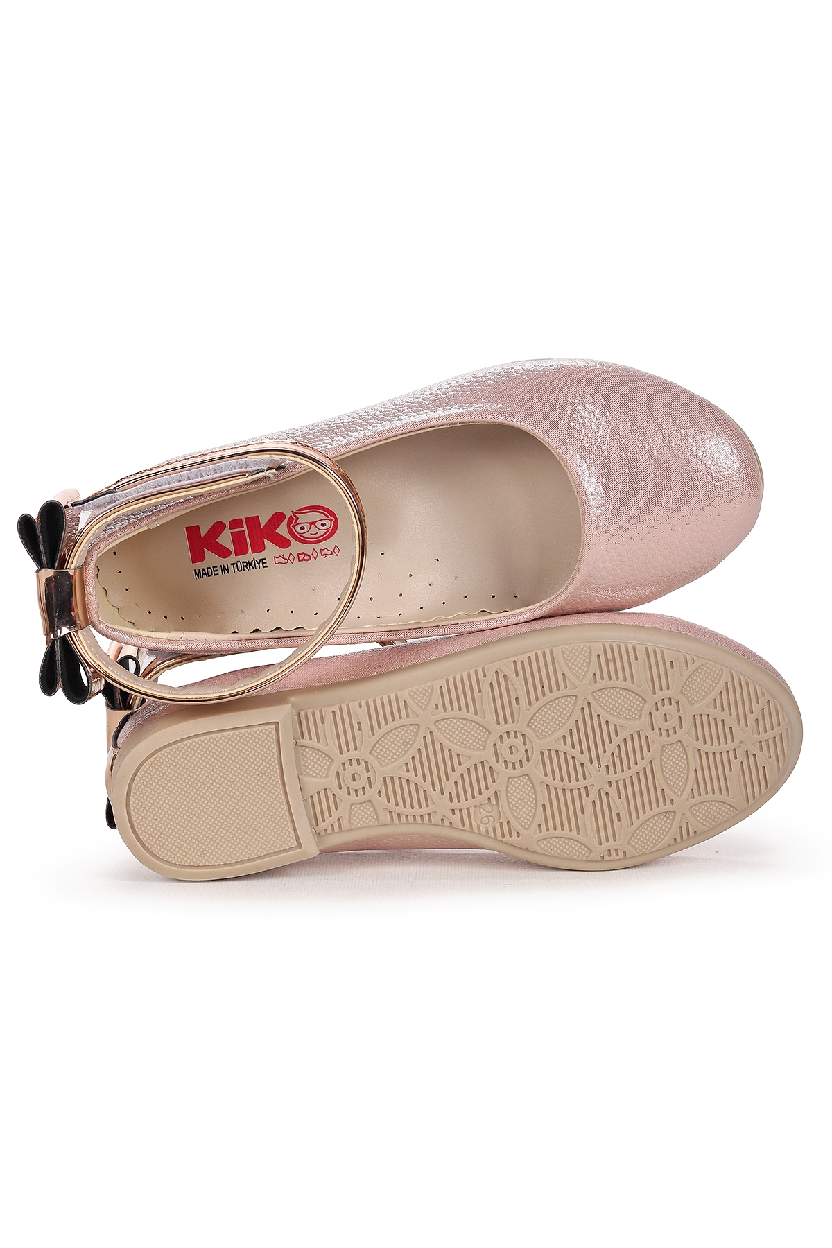 Ankle Vakko Cırtlı Kız Çocuk Fiyonklu Babet Ayakkabı Bilekten Bağlamalı Pudra - Görsel 6