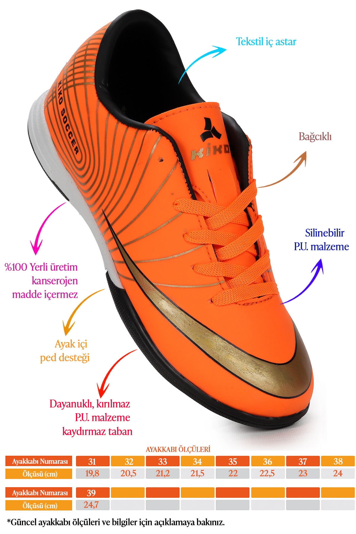 Brno Halı Saha Erkek Çocuk Futbol Ayakkabı Turuncu - Altın - Görsel 3