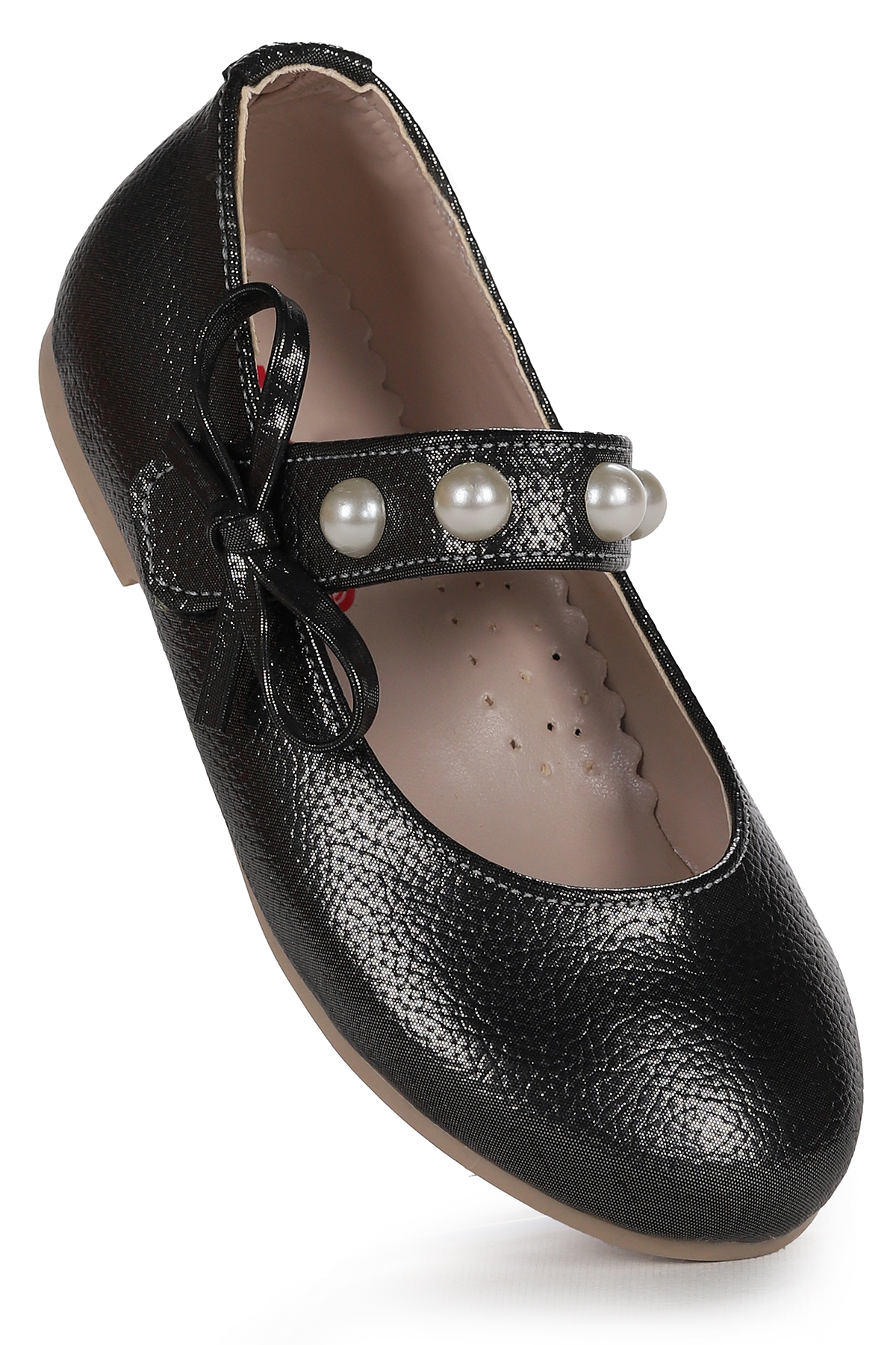 Bareti Vakko İncili Günlük Cırtlı Kız Çocuk Babet Ayakkabı Platin - Görsel 2