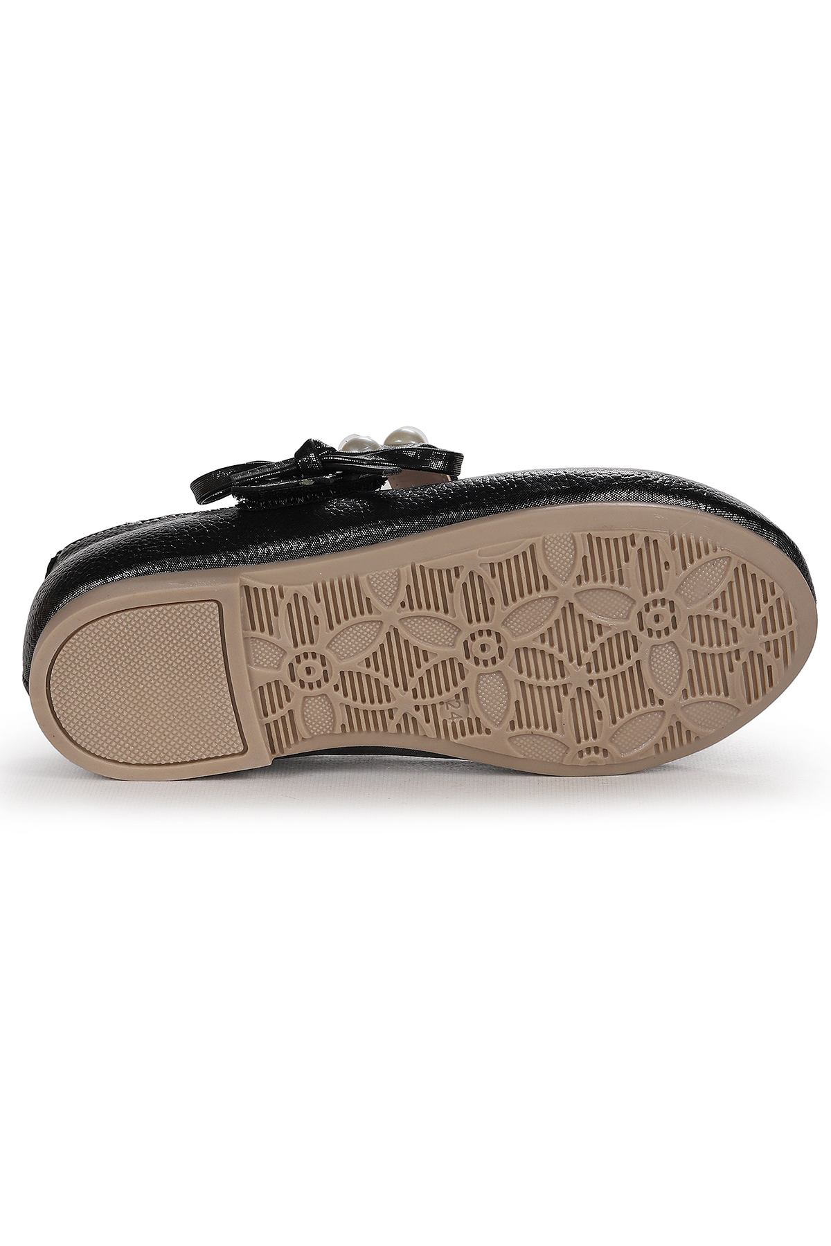 Bareti Vakko İncili Günlük Cırtlı Kız Çocuk Babet Ayakkabı Platin - Görsel 6