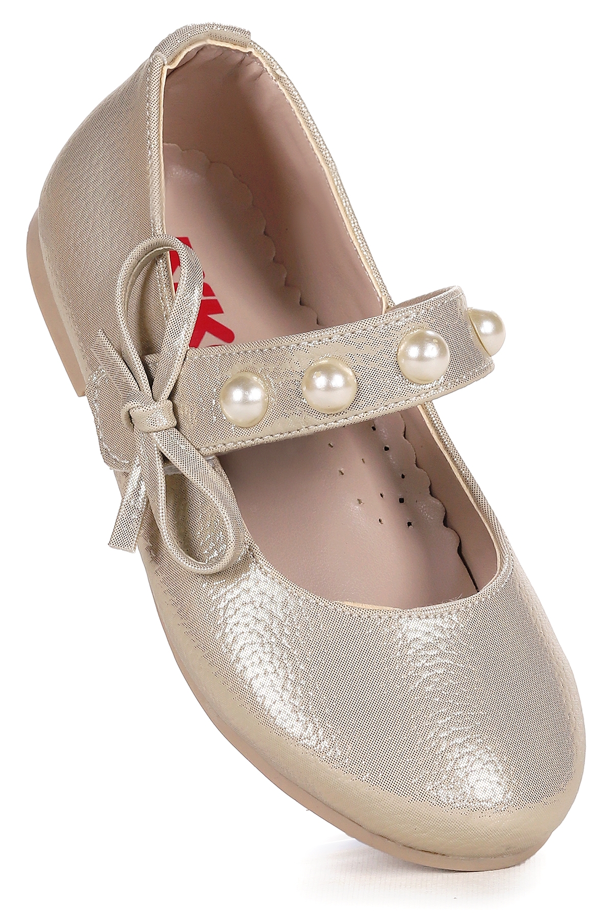 Bareti Vakko İncili Günlük Cırtlı Kız Çocuk Babet Ayakkabı Altın - Görsel 2