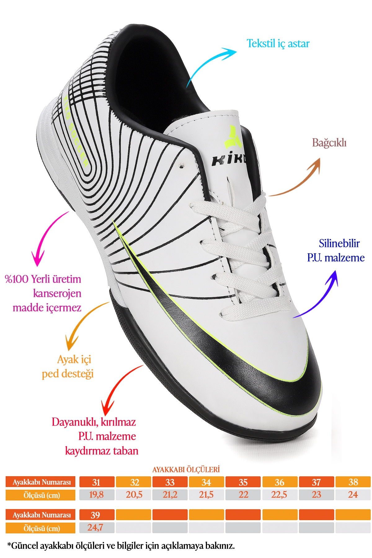 Brno Halı Saha Erkek Çocuk Futbol Ayakkabı Beyaz - Yeşil - Görsel 3