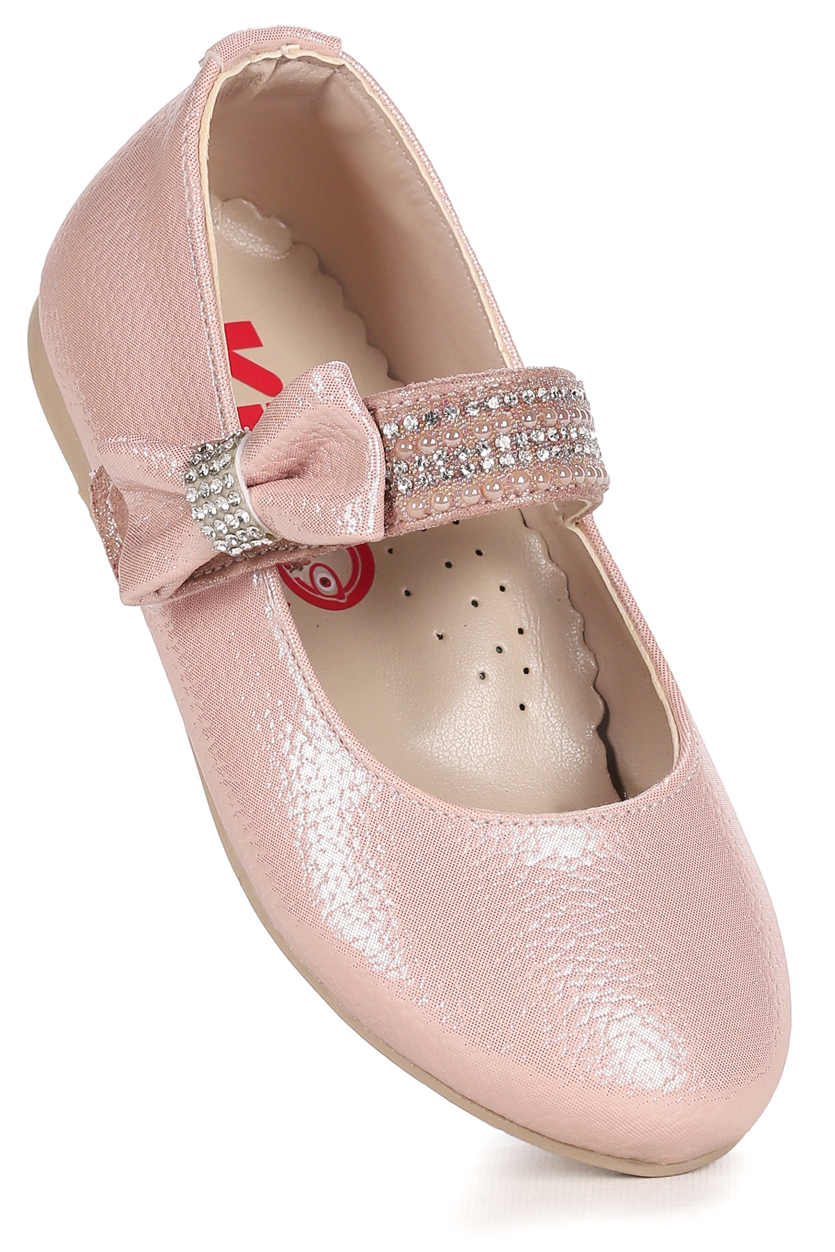 Cerry Vakko Cırtlı Kız Çocuk Taşlı Babet Ayakkabı Pudra - Görsel 2