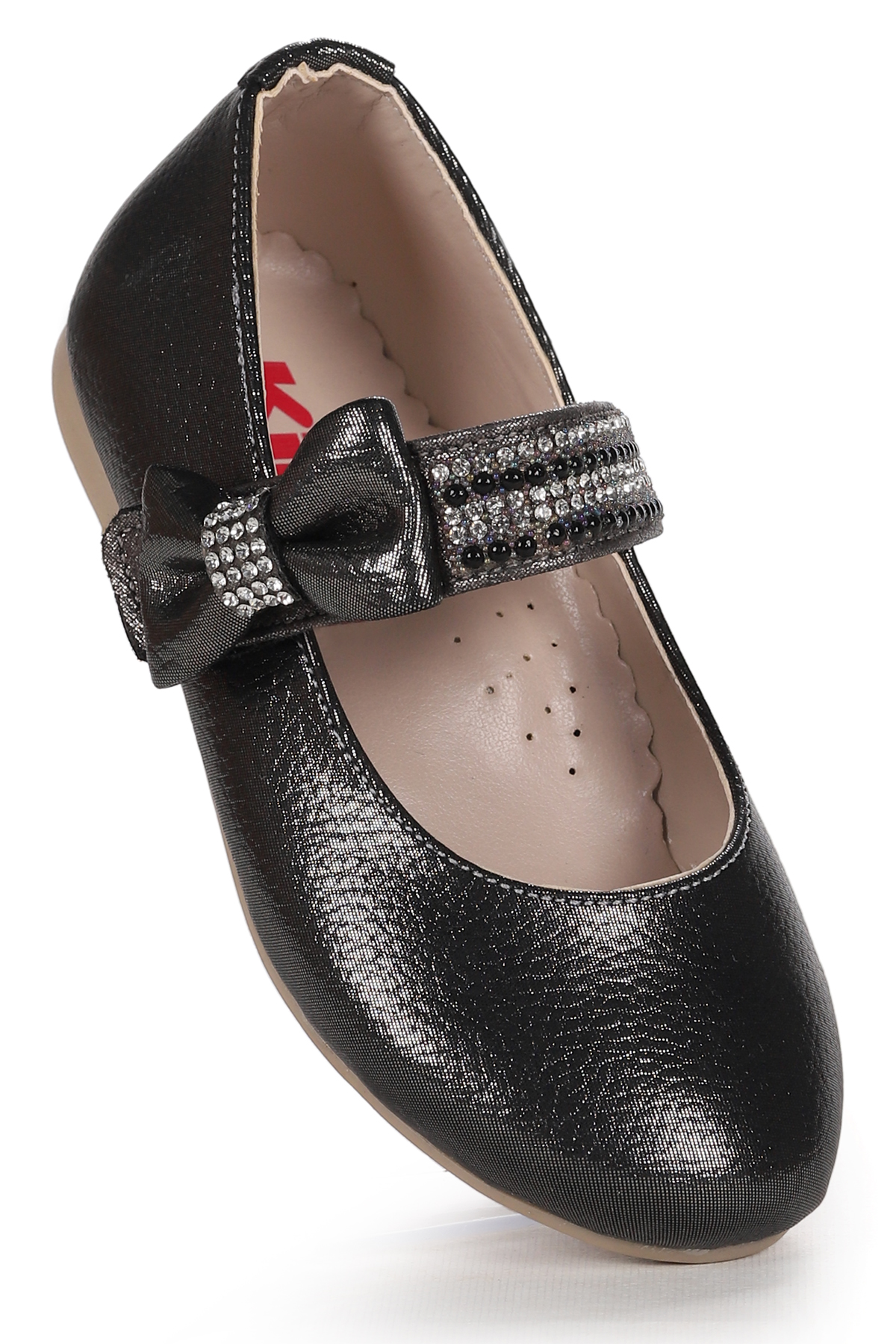 Cerry Vakko Cırtlı Kız Çocuk Taşlı Babet Ayakkabı Platin - Görsel 2