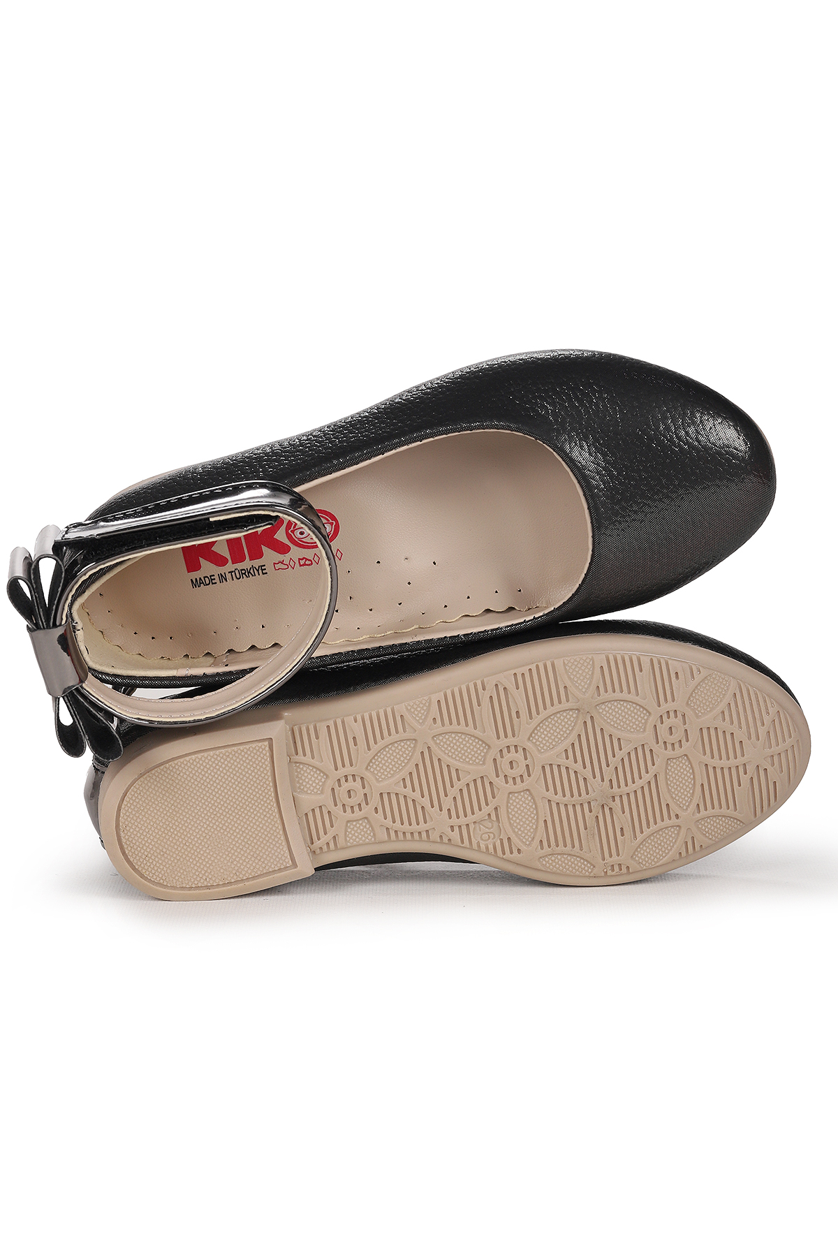 Ankle Vakko Cırtlı Kız Çocuk Fiyonklu Babet Ayakkabı Bilekten Bağlamalı Platin - Görsel 6