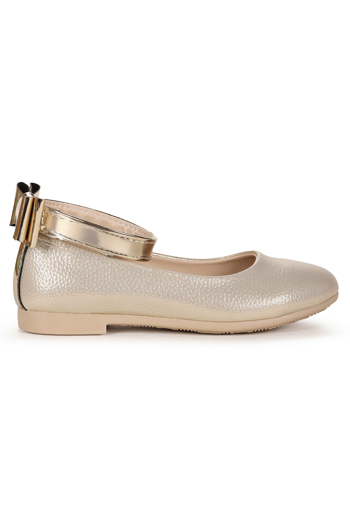 Ankle Vakko Cırtlı Kız Çocuk Fiyonklu Babet Ayakkabı Bilekten Bağlamalı Altın - Görsel 5