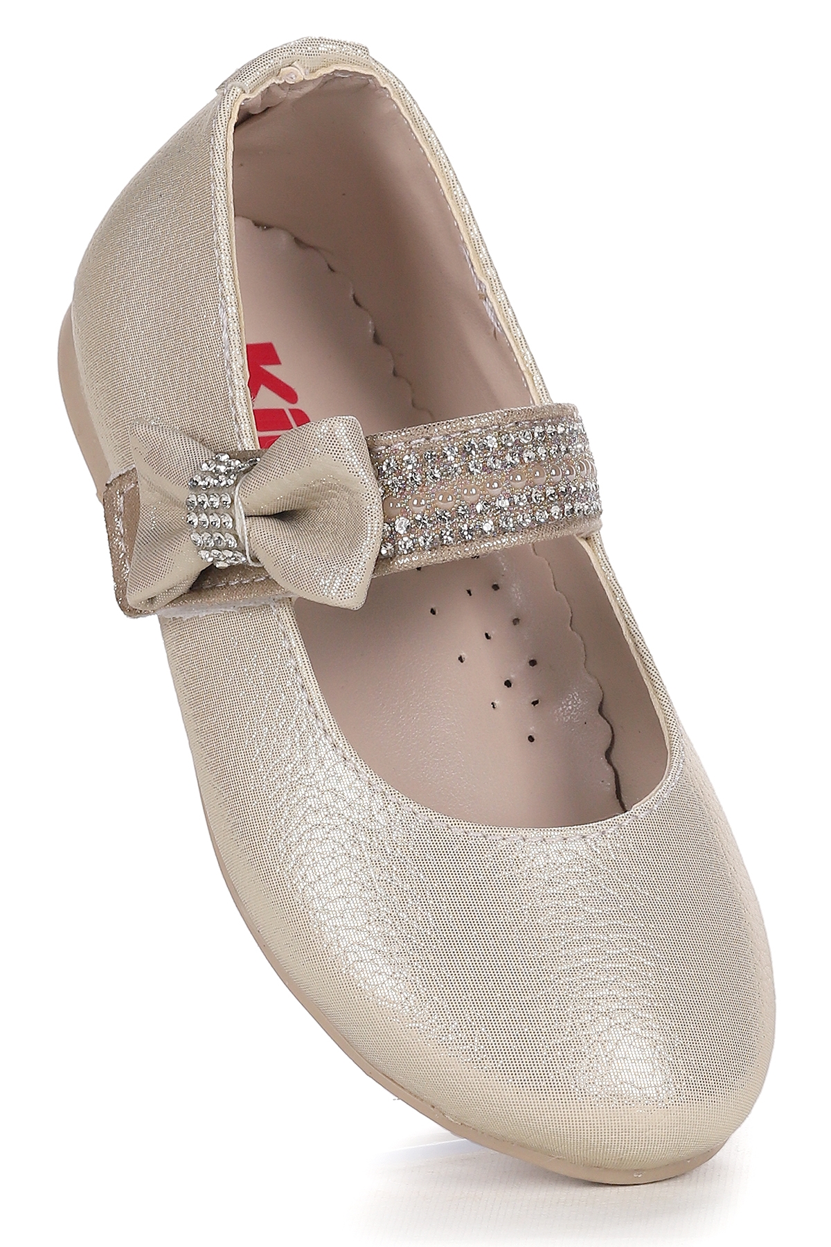 Cerry Vakko Cırtlı Kız Çocuk Taşlı Babet Ayakkabı Altın - Görsel 2