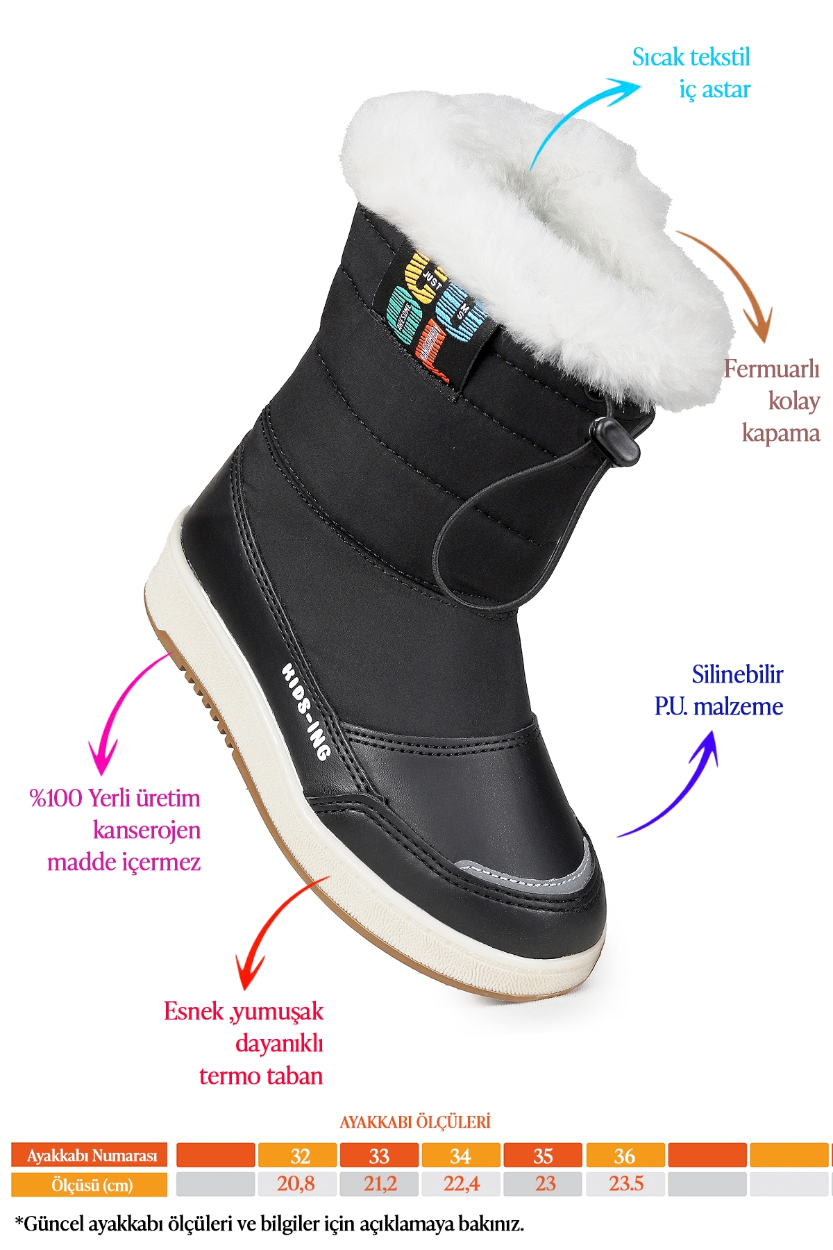 Havana Fermuarlı Günlük Kız Çocuk Kar Botu Siyah - Görsel 3