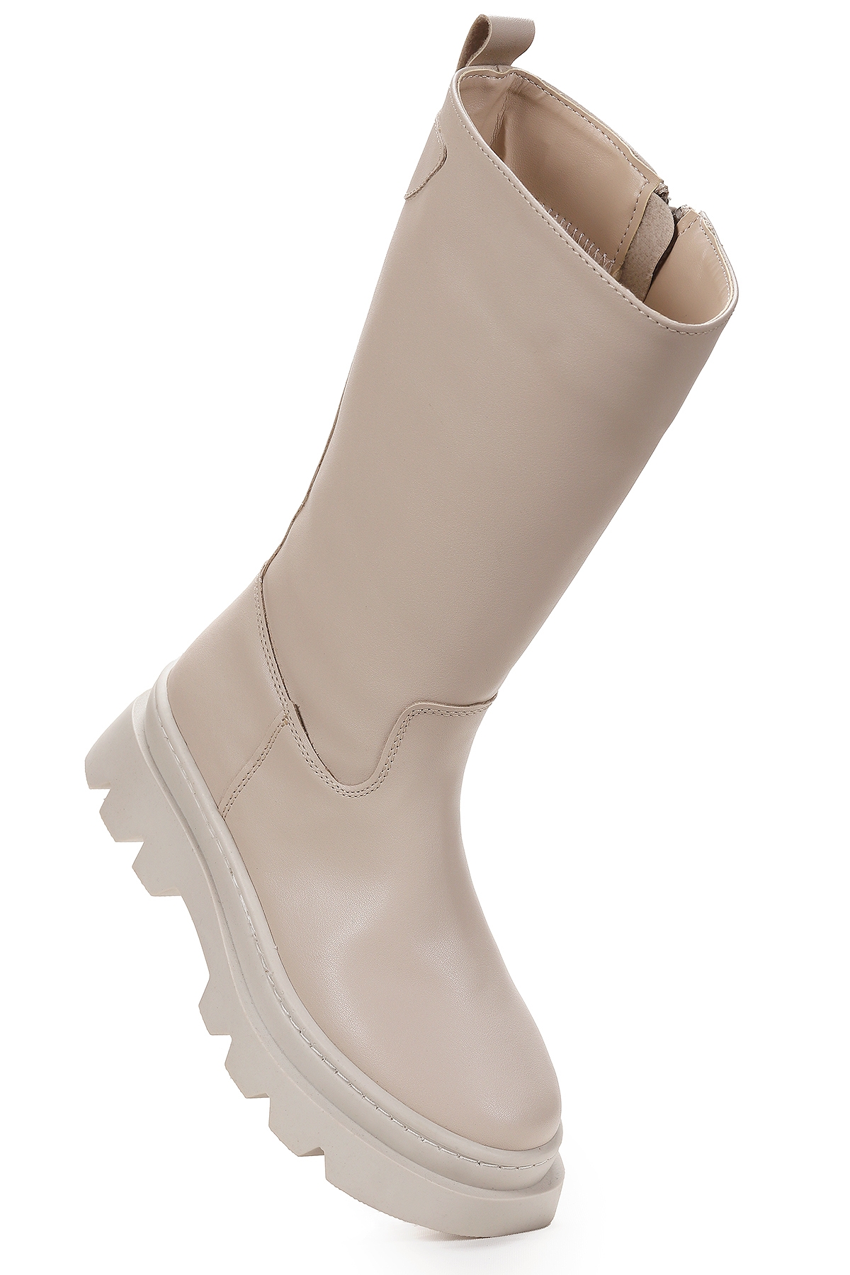 Metvay Uzun Fermuarlı Kız Çocuk Çizme Bot Bej - Görsel 2