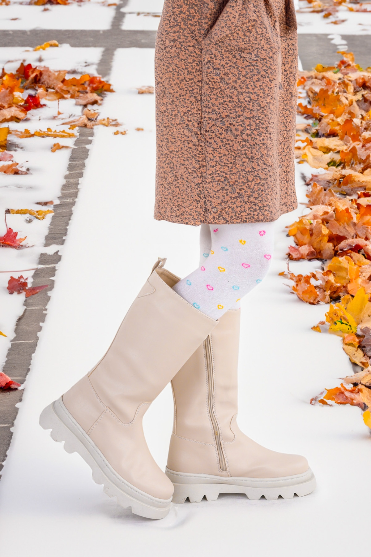 Metvay Uzun Fermuarlı Kız Çocuk Çizme Bot Bej - Görsel 4