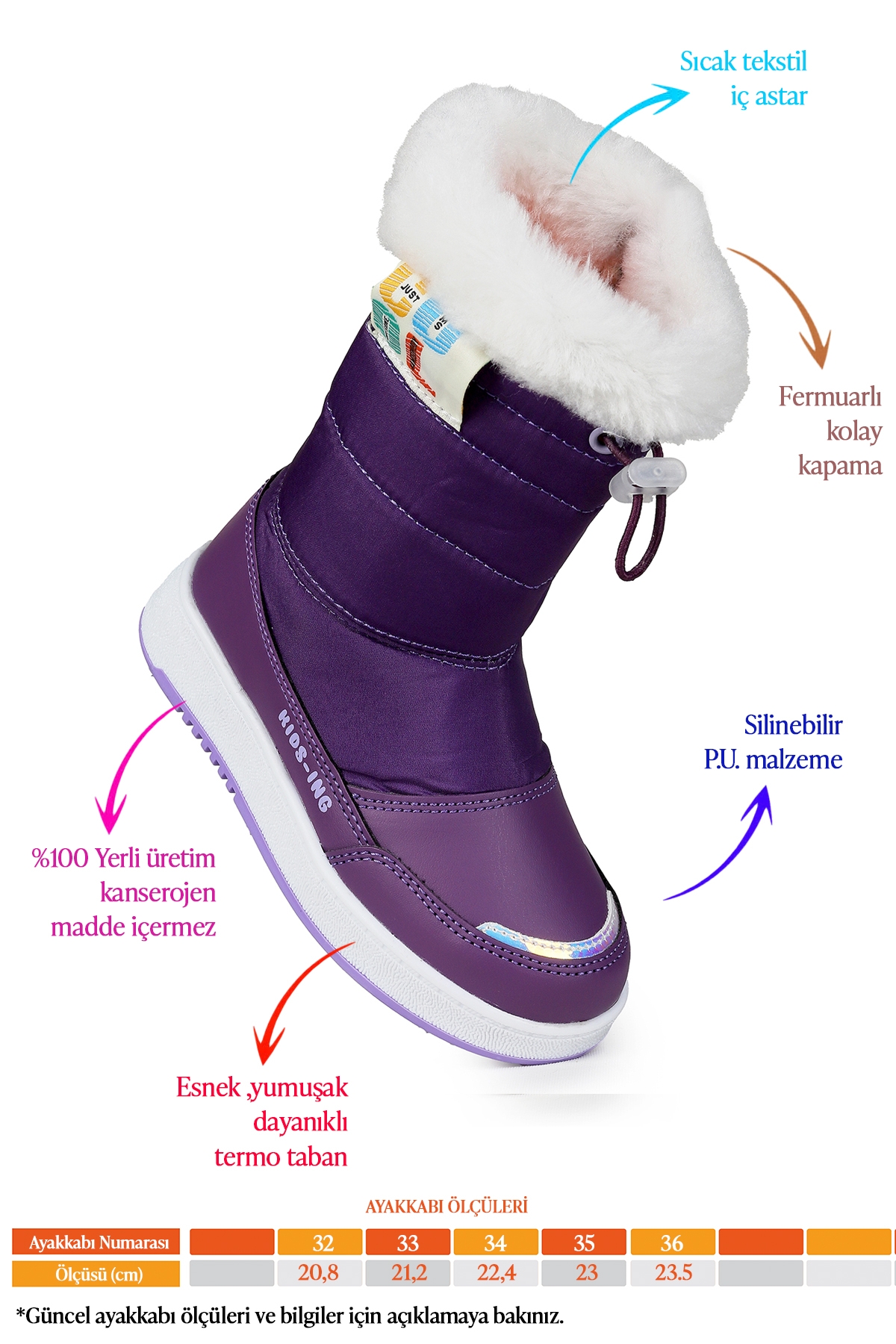 Havana Fermuarlı Günlük Kız Çocuk Kar Botu Mor - Görsel 3