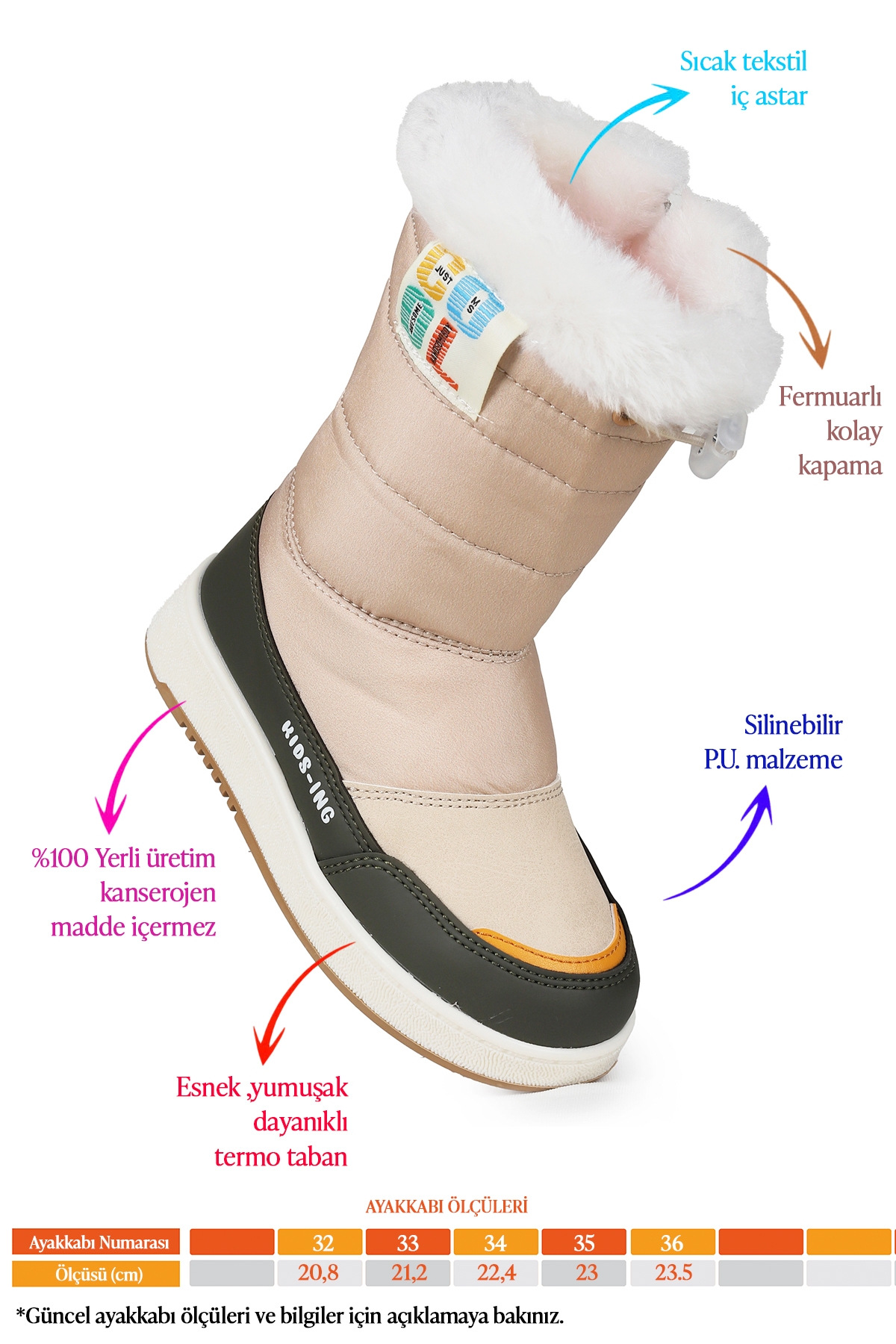 Havana Fermuarlı Günlük Kız Çocuk Kar Botu Bej - Görsel 3