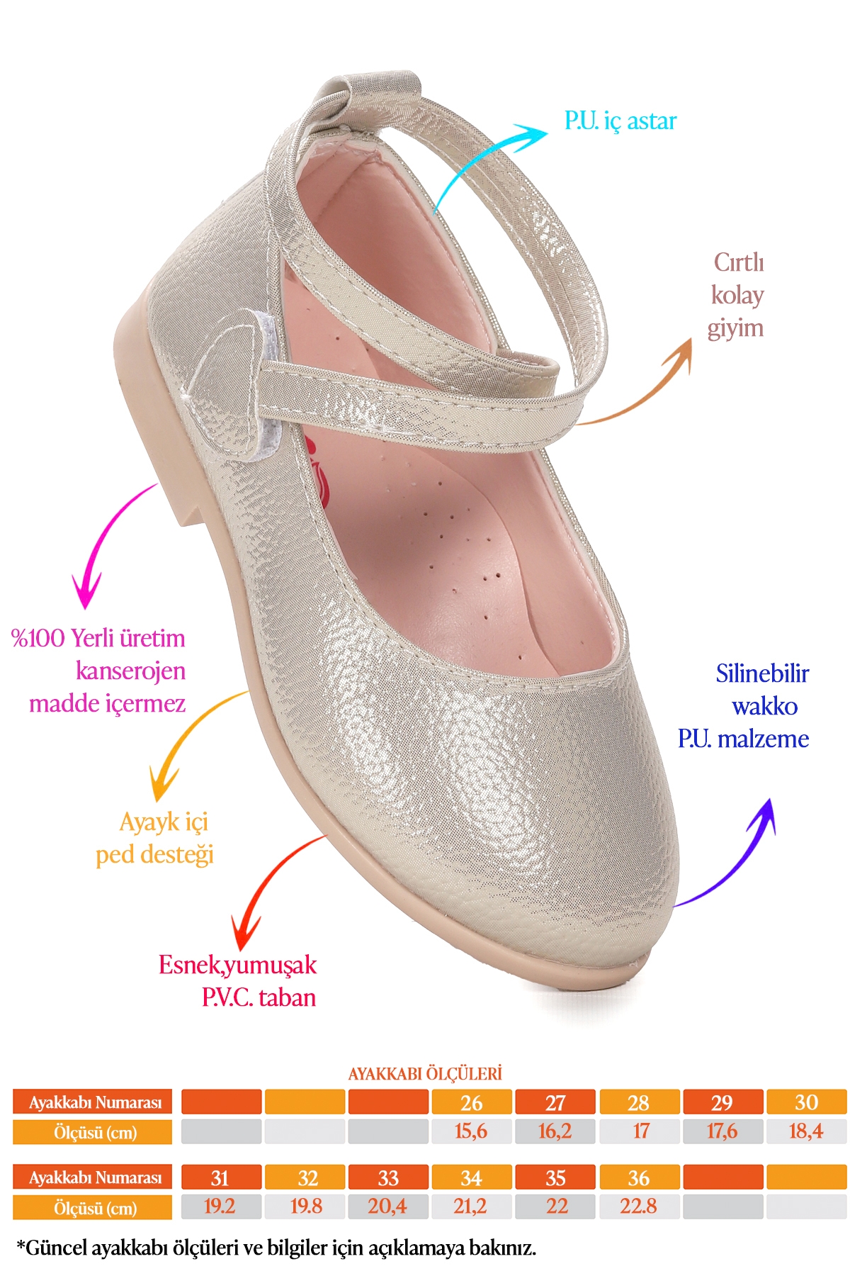 Vette Vakko Cırtlı Kız Çocuk Babet Ayakkabı Altın - Görsel 3