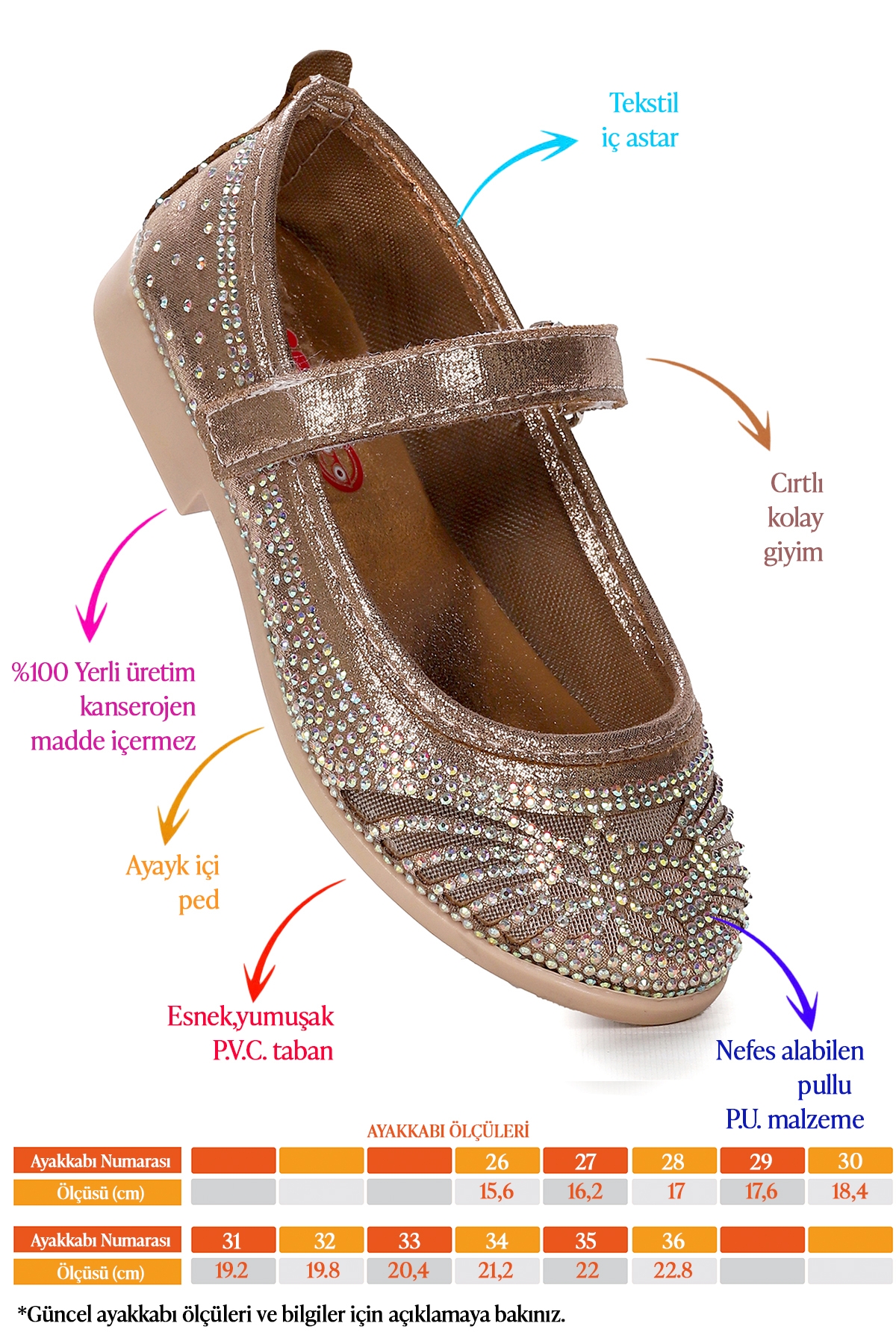 Grand Vakko Cırtlı Kız Çocuk Babet Ayakkabı Altın - Görsel 3