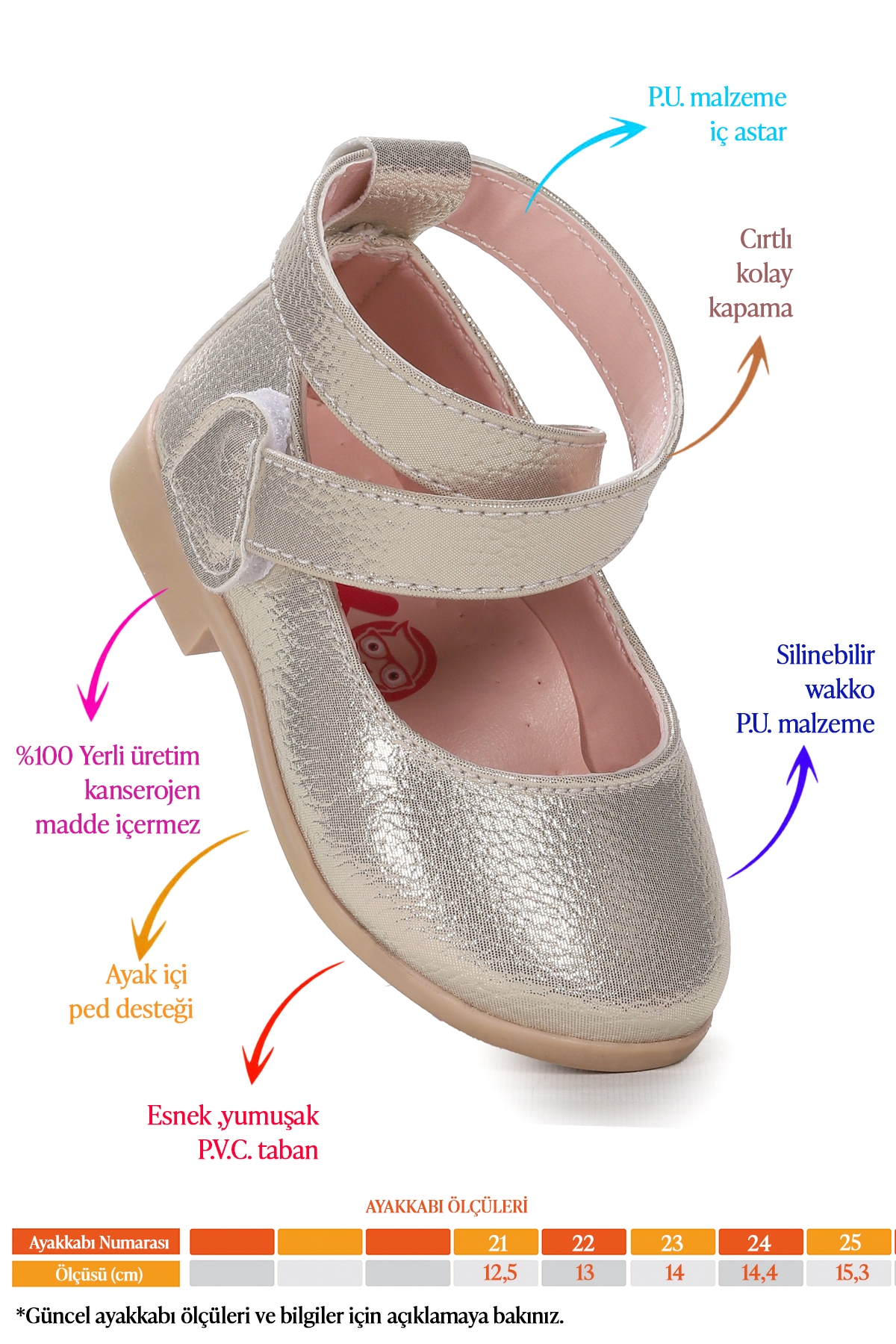 Vette Vakko Cırtlı Kız Bebek Babet Ayakkabı Altın - Görsel 3