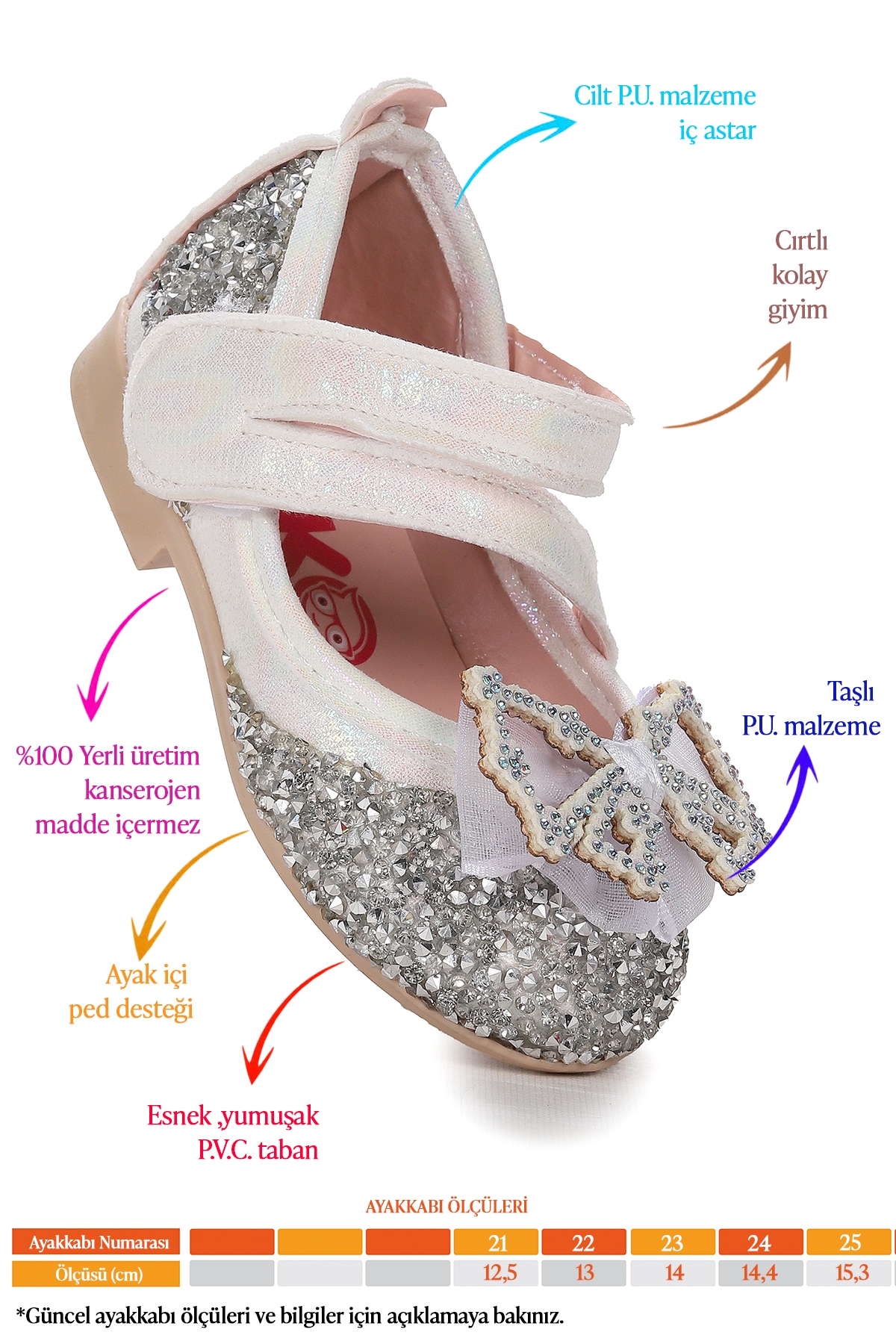 Maena Vakko Cırtlı Fiyonklu Kız Bebek Babet Ayakkabı Sedef - Görsel 3