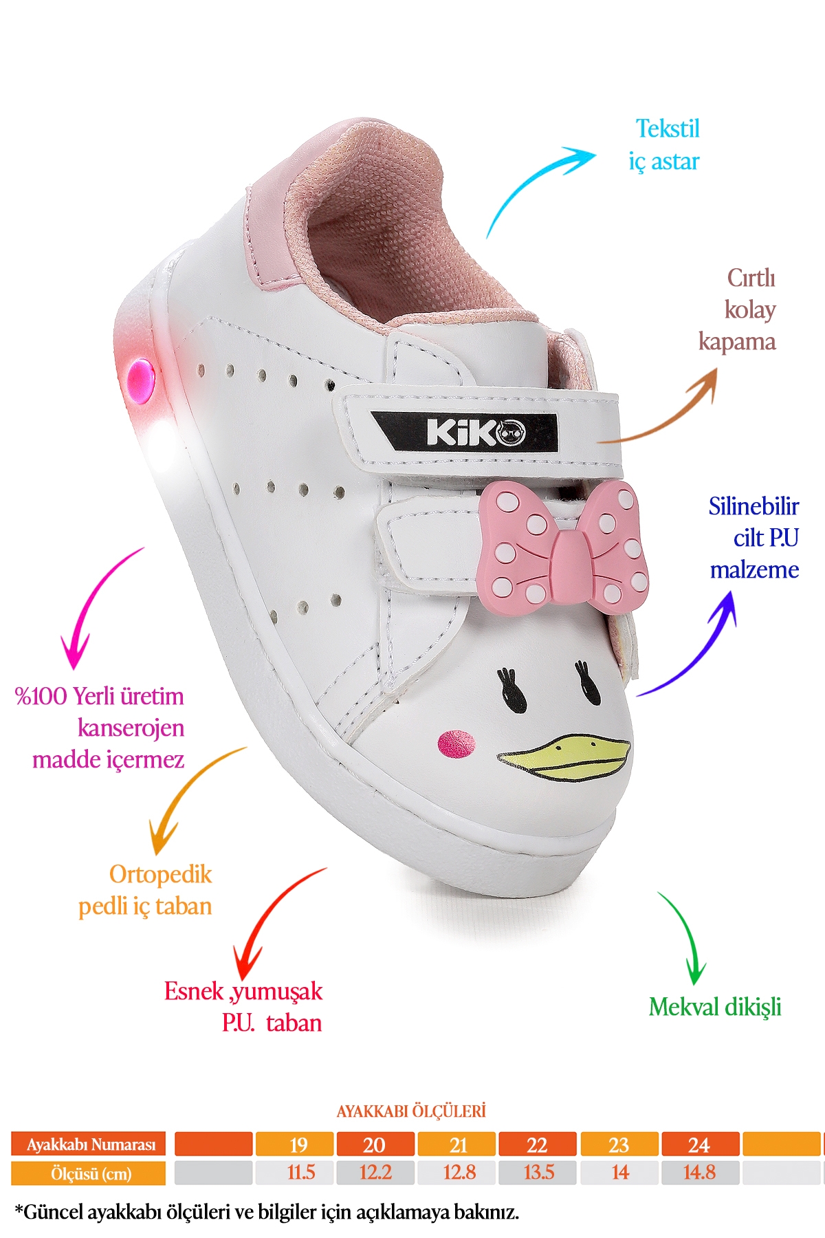 Bart Cırtlı Işıklı Kız Bebek Spor Ayakkabı Beyaz - Pembe - Görsel 3