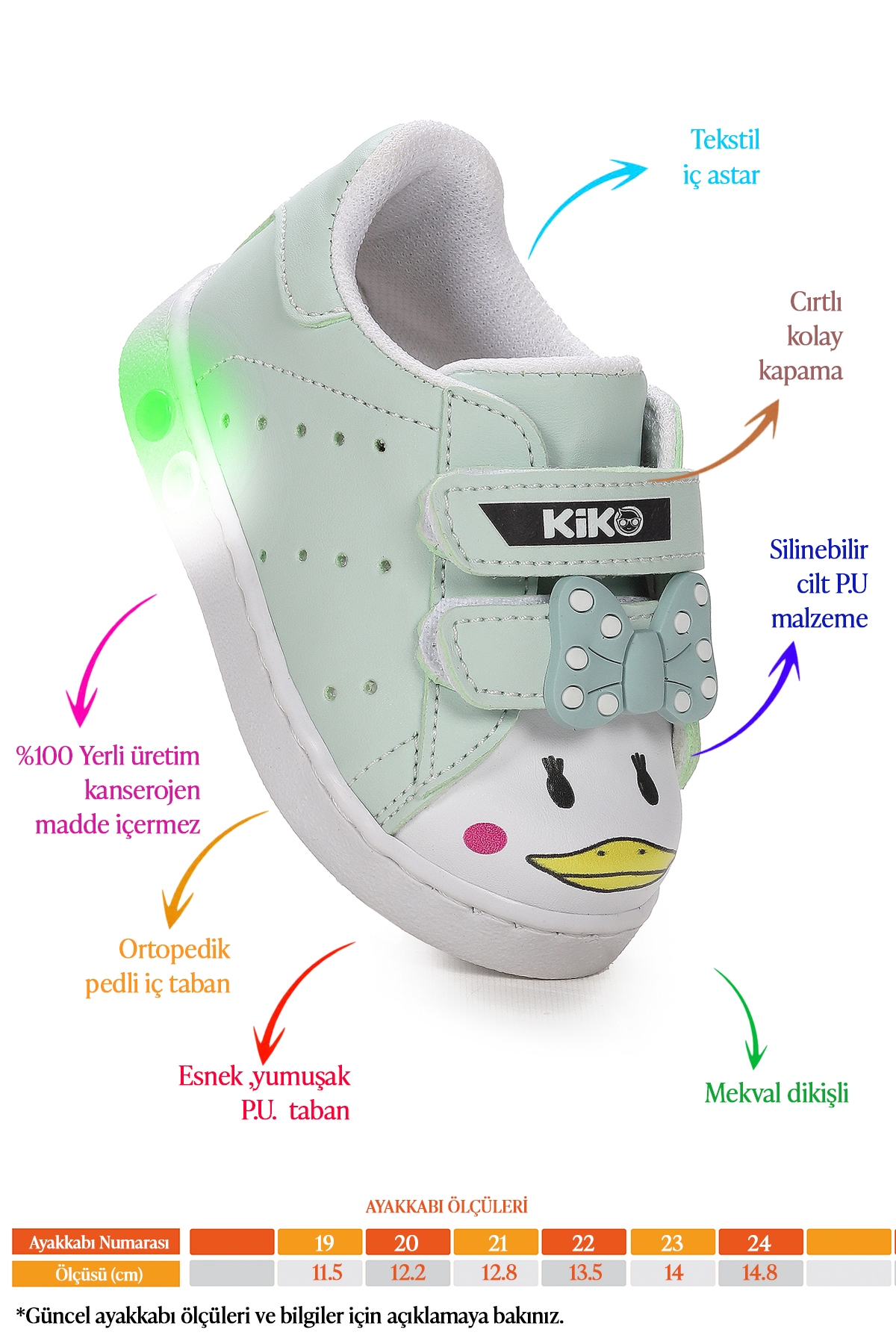 Bart Cırtlı Işıklı Kız Bebek Spor Ayakkabı Su Yeşili - Görsel 3