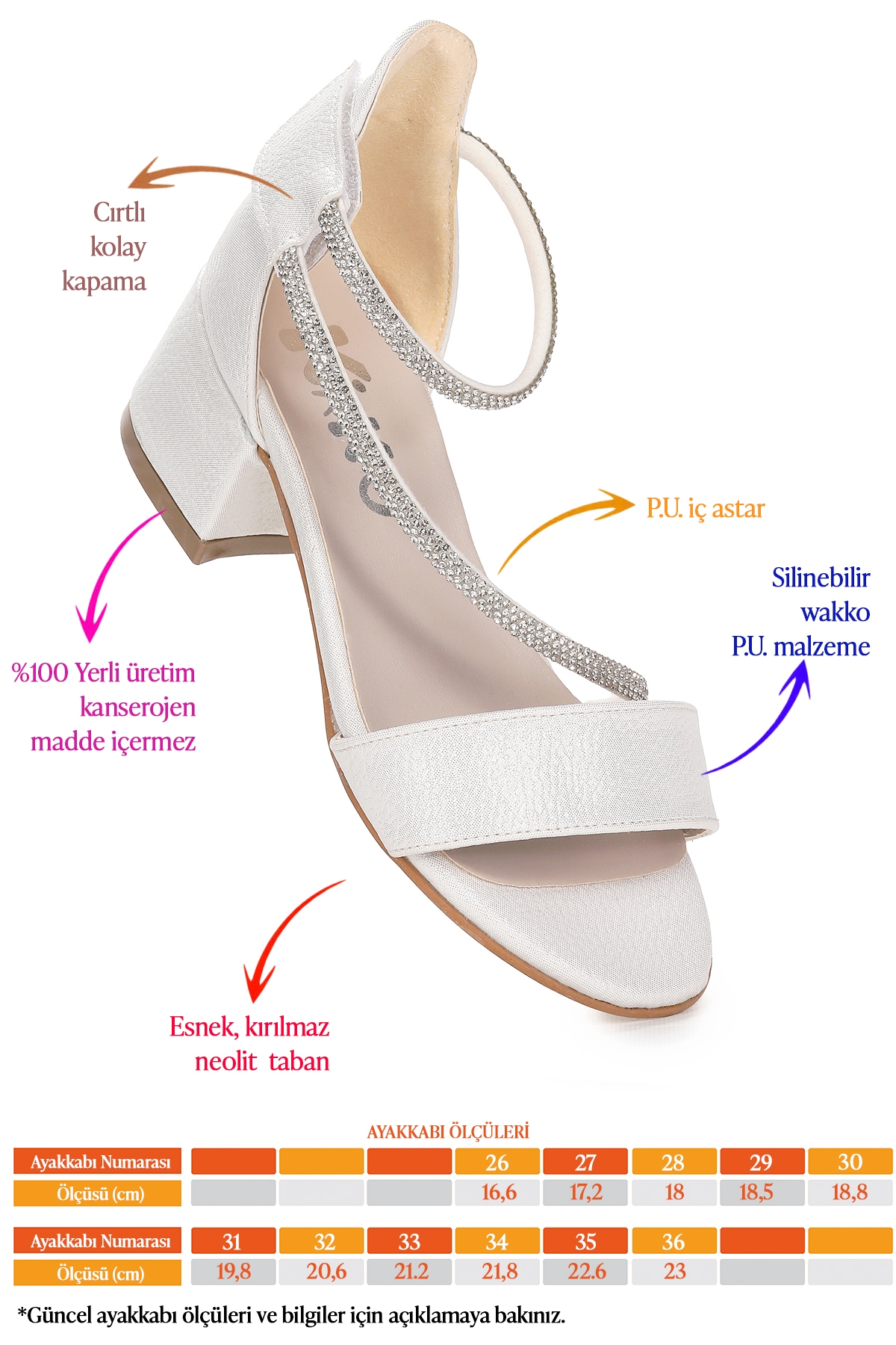 Pisar Vakko Günlük Kız Çocuk 4 Cm Topuklu Sandalet Abiye Ayakkabı Sedef - Görsel 3