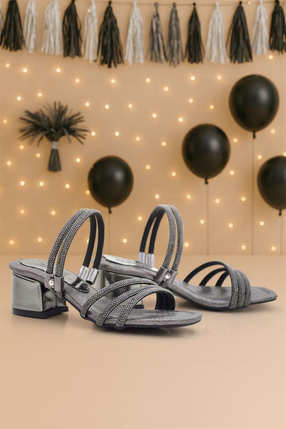 Judy Platin Taşlı Kız Çocuk Topuklu Terlik Ayakkabı - Görsel 3