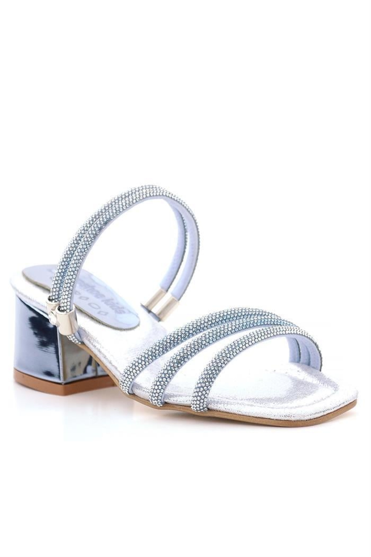 Judy Mavi Gümüş Taşlı Kız Çocuk Topuklu Terlik Ayakkabı - Görsel 2