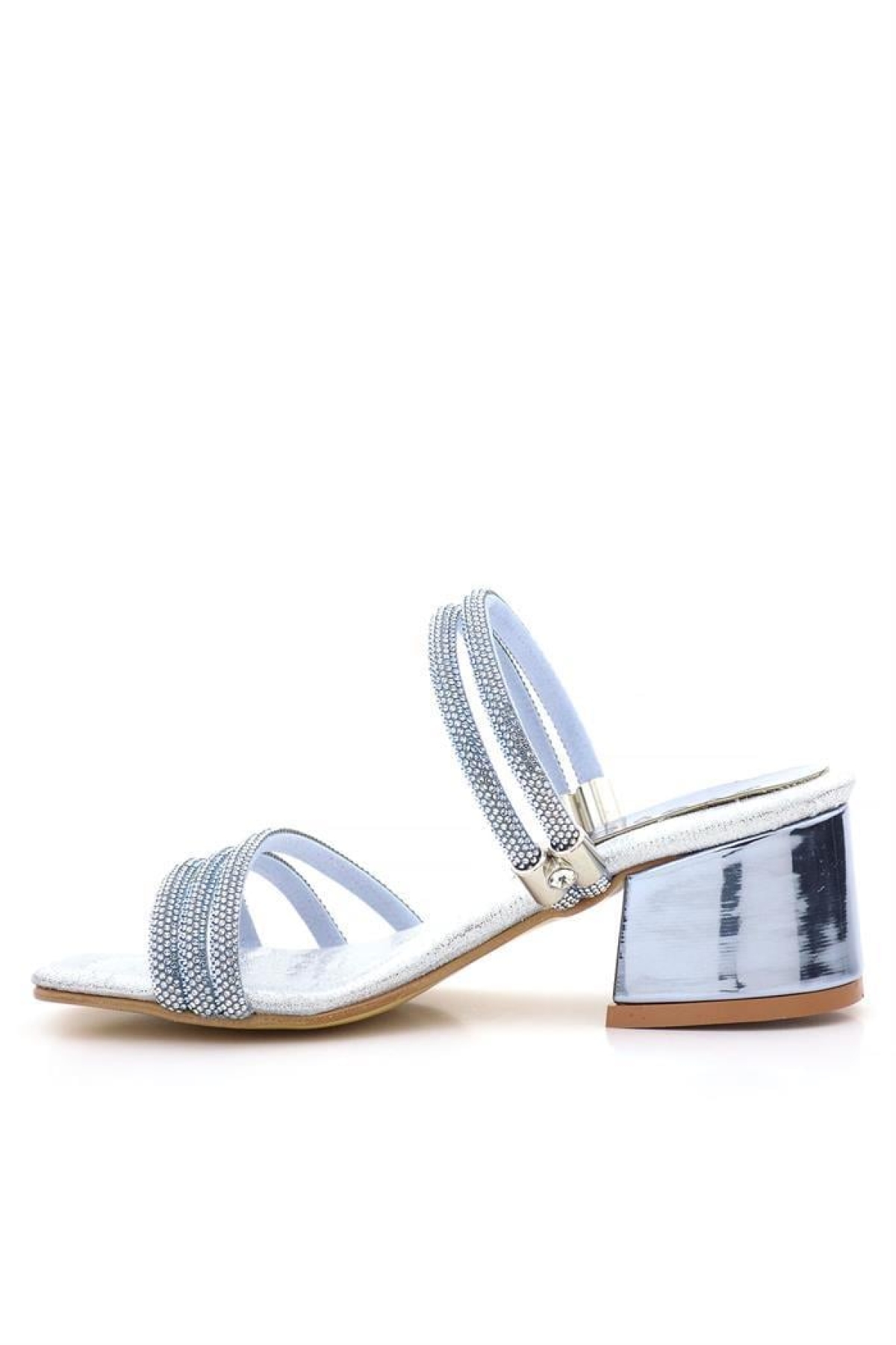 Judy Mavi Gümüş Taşlı Kız Çocuk Topuklu Terlik Ayakkabı - Görsel 6