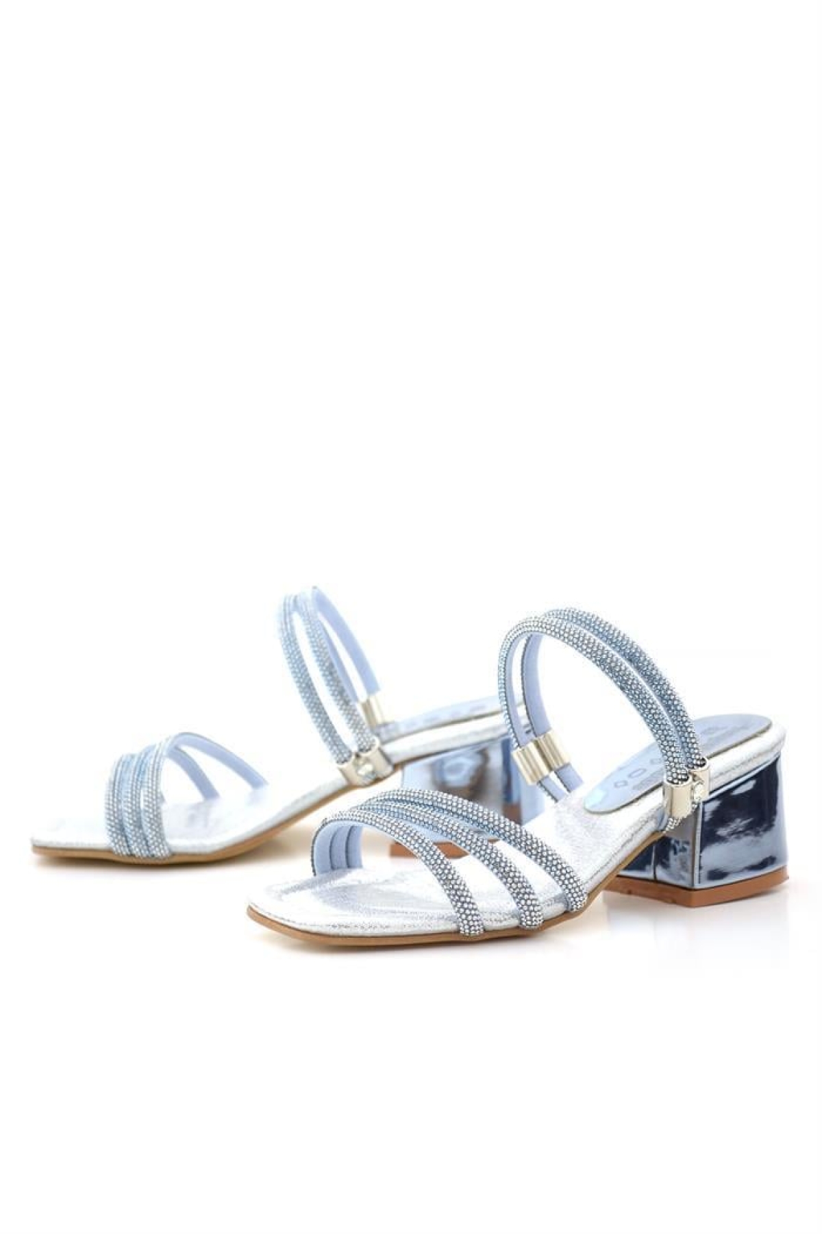 Judy Mavi Gümüş Taşlı Kız Çocuk Topuklu Terlik Ayakkabı - Görsel 7