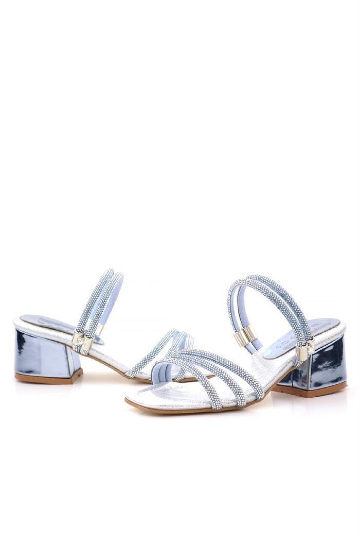 Judy Mavi Gümüş Taşlı Kız Çocuk Topuklu Terlik Ayakkabı - Görsel 8