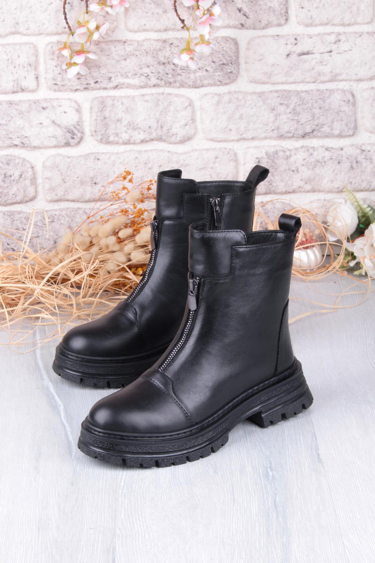 1022 Rahat Sıcak Astar Kaymaz Taban Hakiki Deri Kadın Bot - Görsel 6