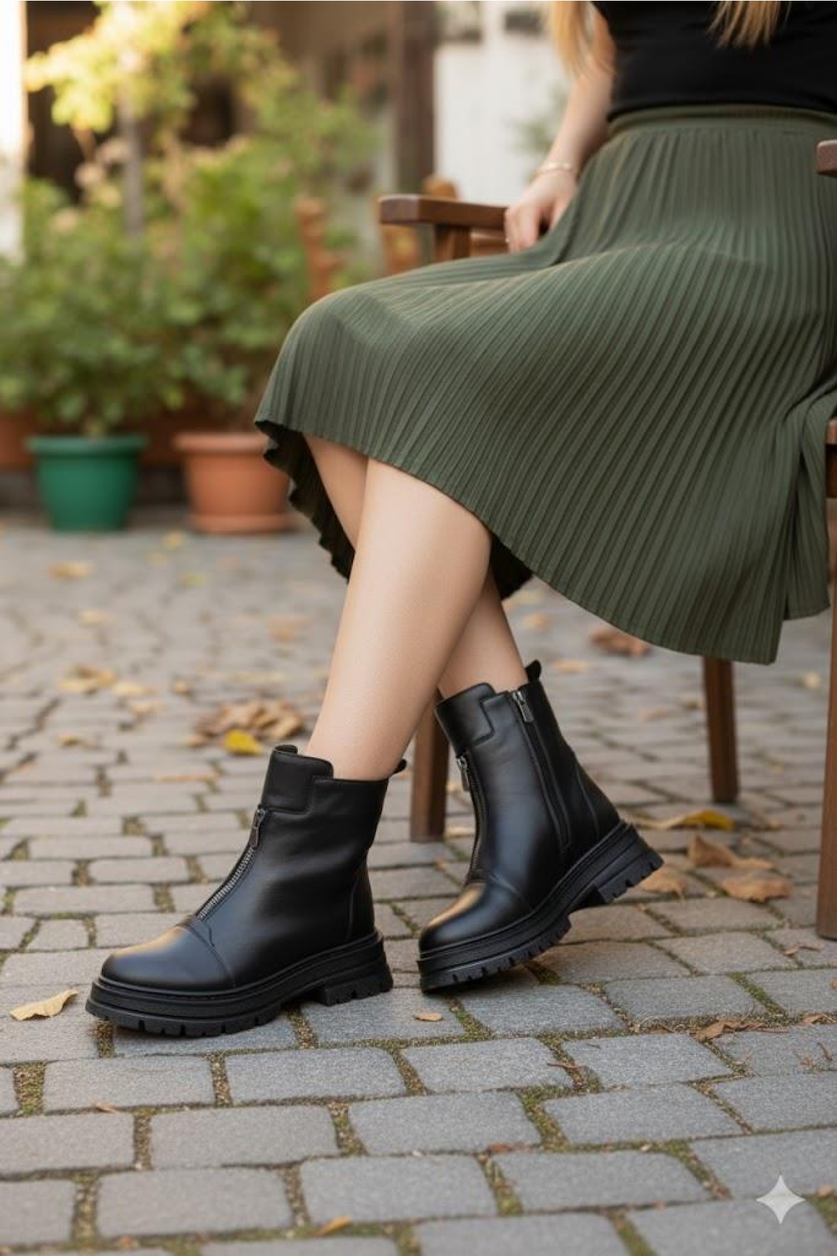 1022 Rahat Sıcak Astar Kaymaz Taban Hakiki Deri Kadın Bot - Görsel 7