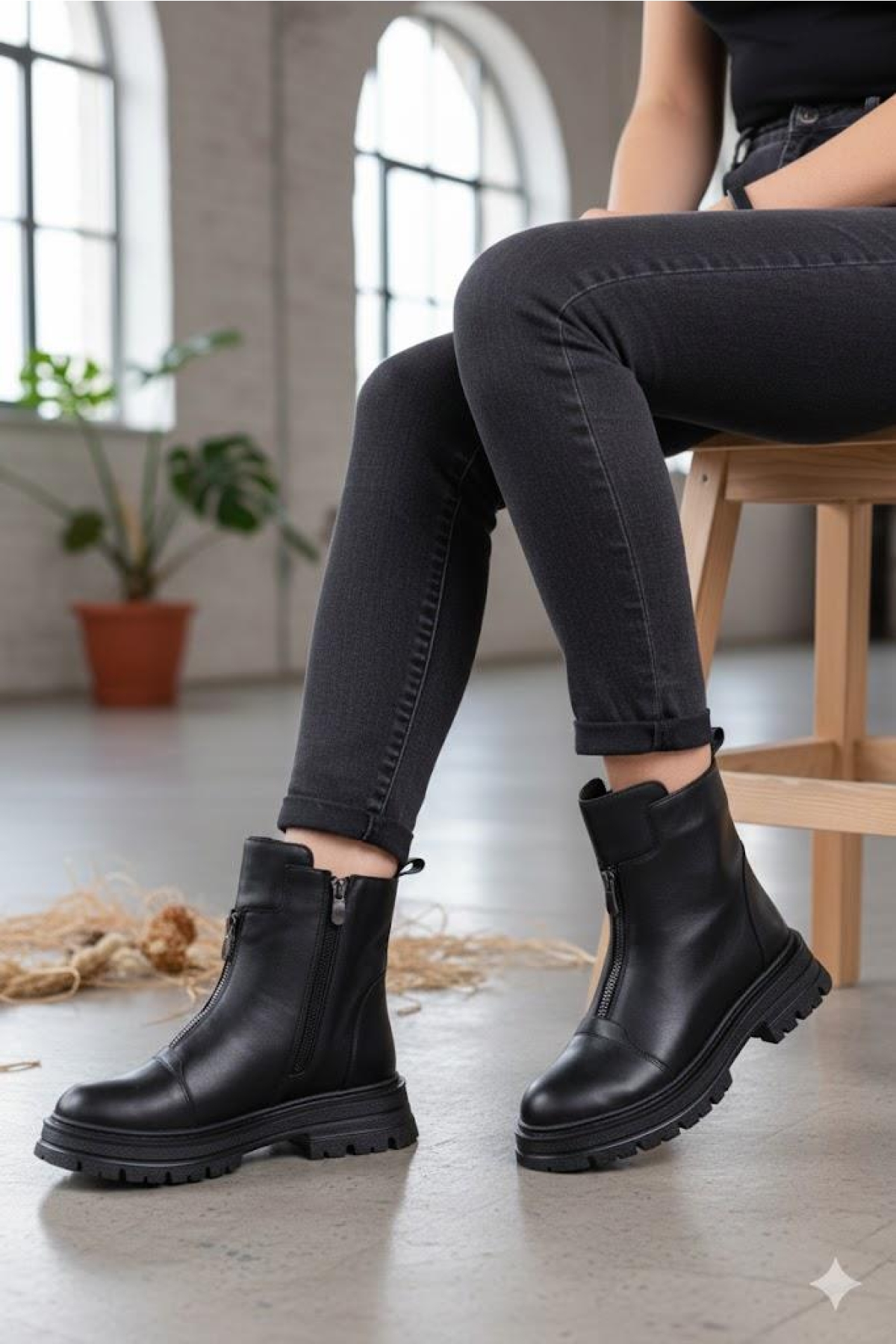 1022 Rahat Sıcak Astar Kaymaz Taban Hakiki Deri Kadın Bot - Görsel 9