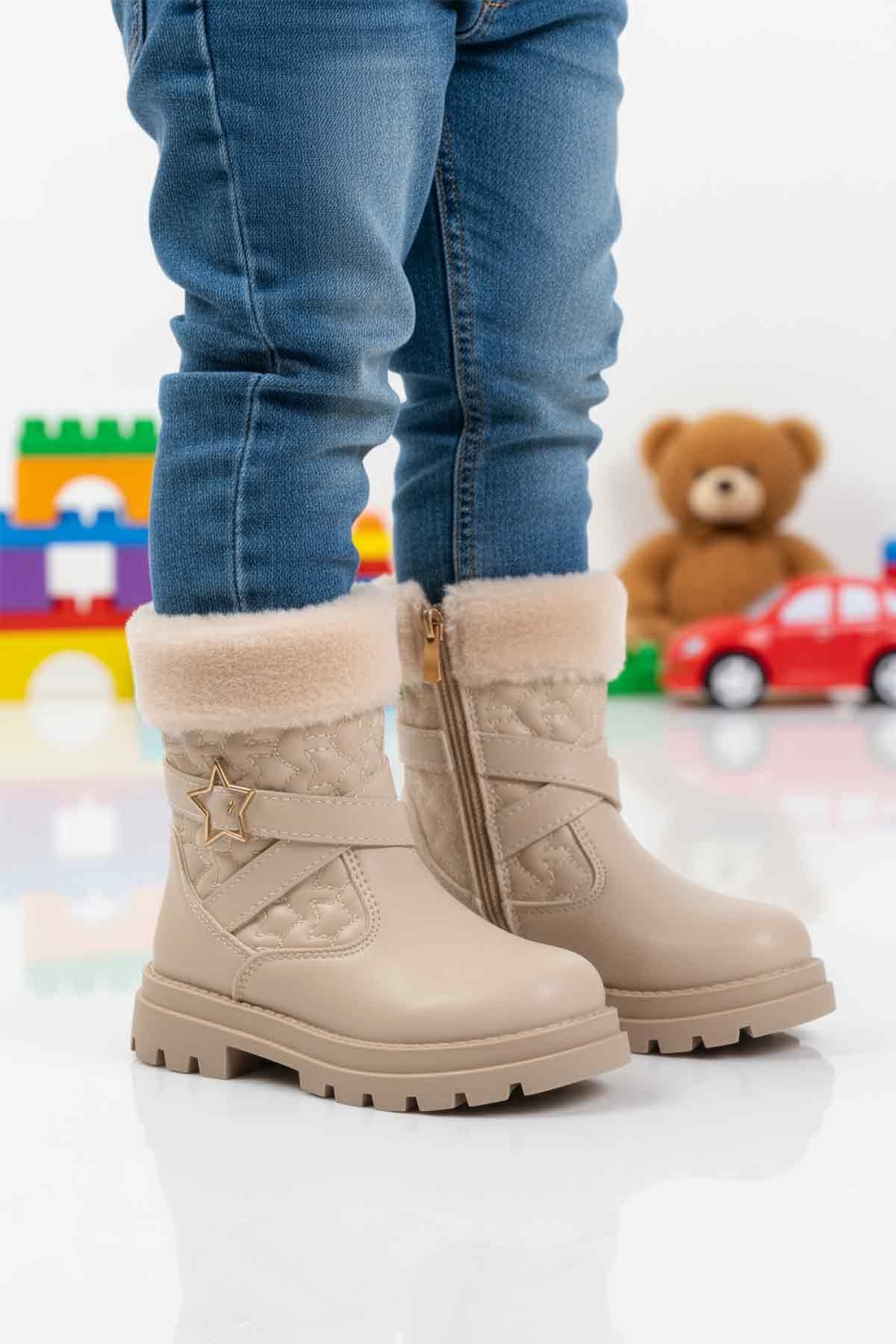 Bej İçi Polarlı Fermuarlı Kız Çocuk Bot Evla P - Görsel 2