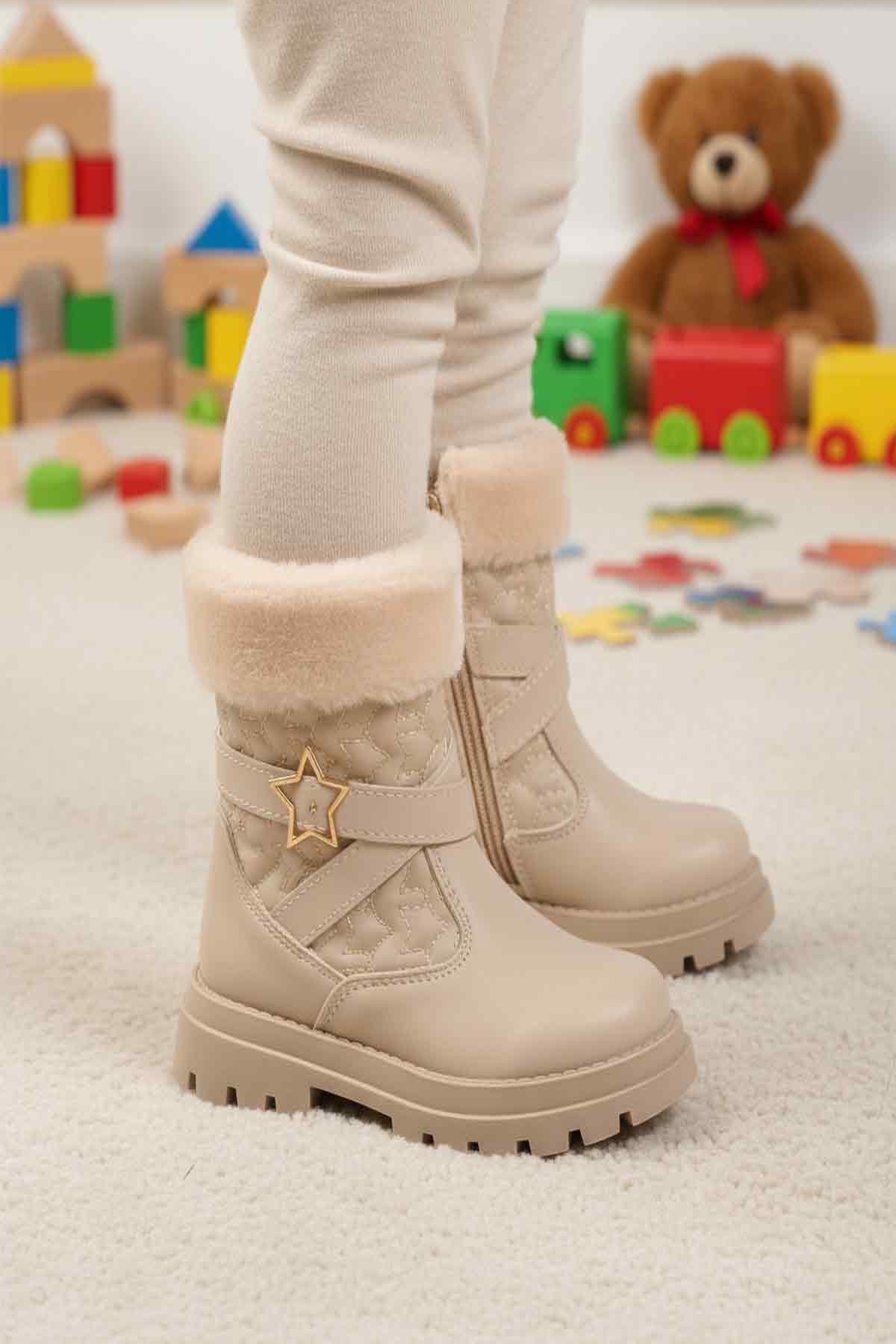 Bej İçi Polarlı Fermuarlı Kız Çocuk Bot Evla P - Görsel 4