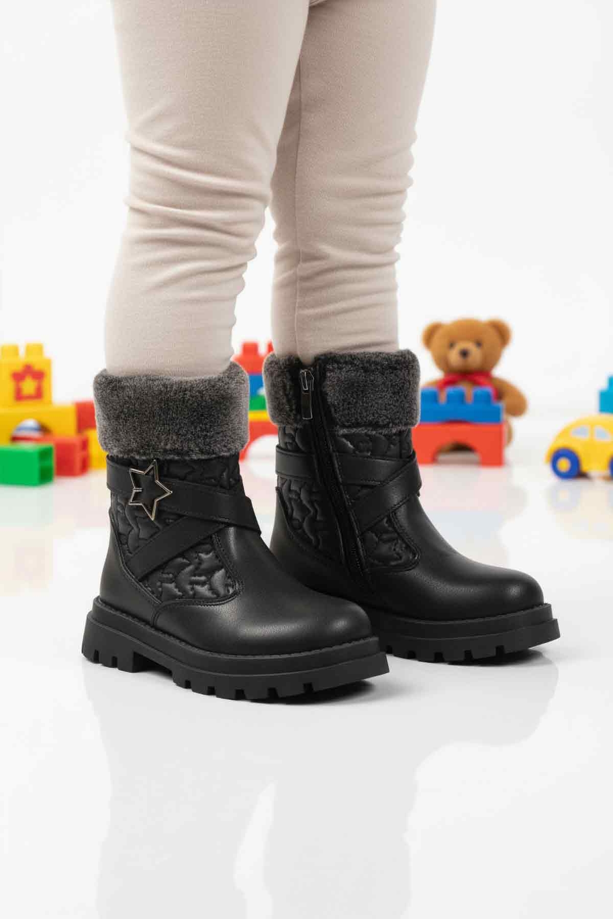 Siyah İçi Polarlı Fermuarlı Kız Çocuk Bot Evla P - Görsel 2