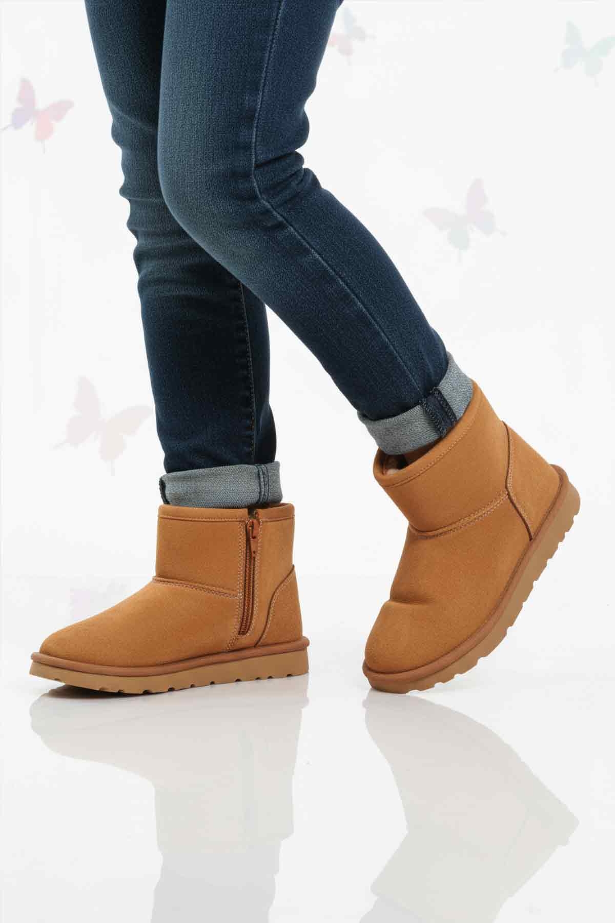 Taba Süet İçi Kürklü Soğuğa Dirençli Kız Çocuk Bot 2096 F - Görsel 2