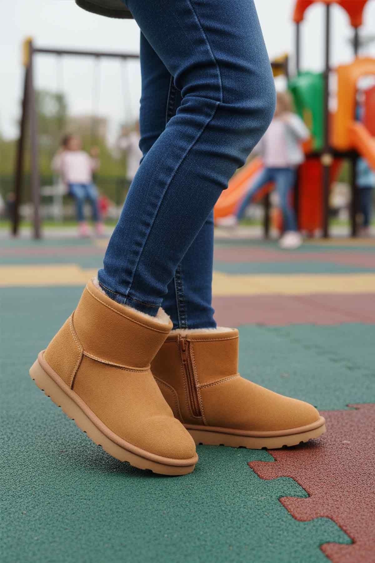 Taba Süet İçi Kürklü Soğuğa Dirençli Kız Çocuk Bot 2096 F - Görsel 4