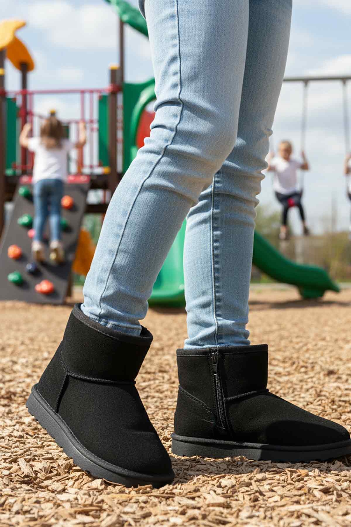 Siyah Süet İçi Kürklü Soğuğa Dirençli Kız Çocuk Bot 2096 F - Görsel 4