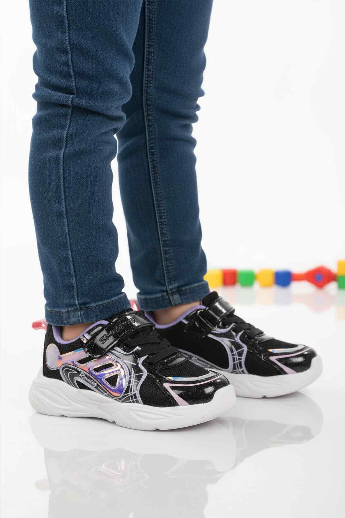 Siyah Mor Cırtlı Hafif Esnek Kız Çocuk Spor Ayakkabı Kelsy P - Görsel 4