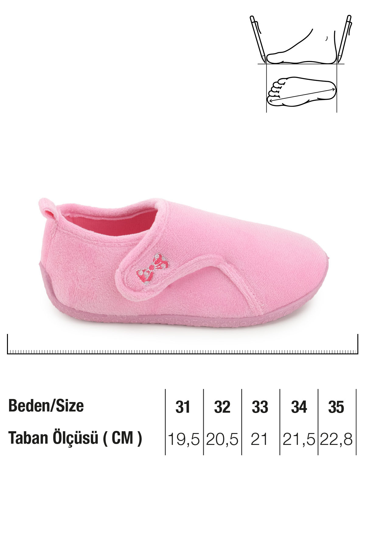 Kız Çocuk Kışlık PVC Rahat Taban Cırt Cırtlı Ayarlanabilir Ev Okul Kreş Panduf Ayakkabı - Görsel 3