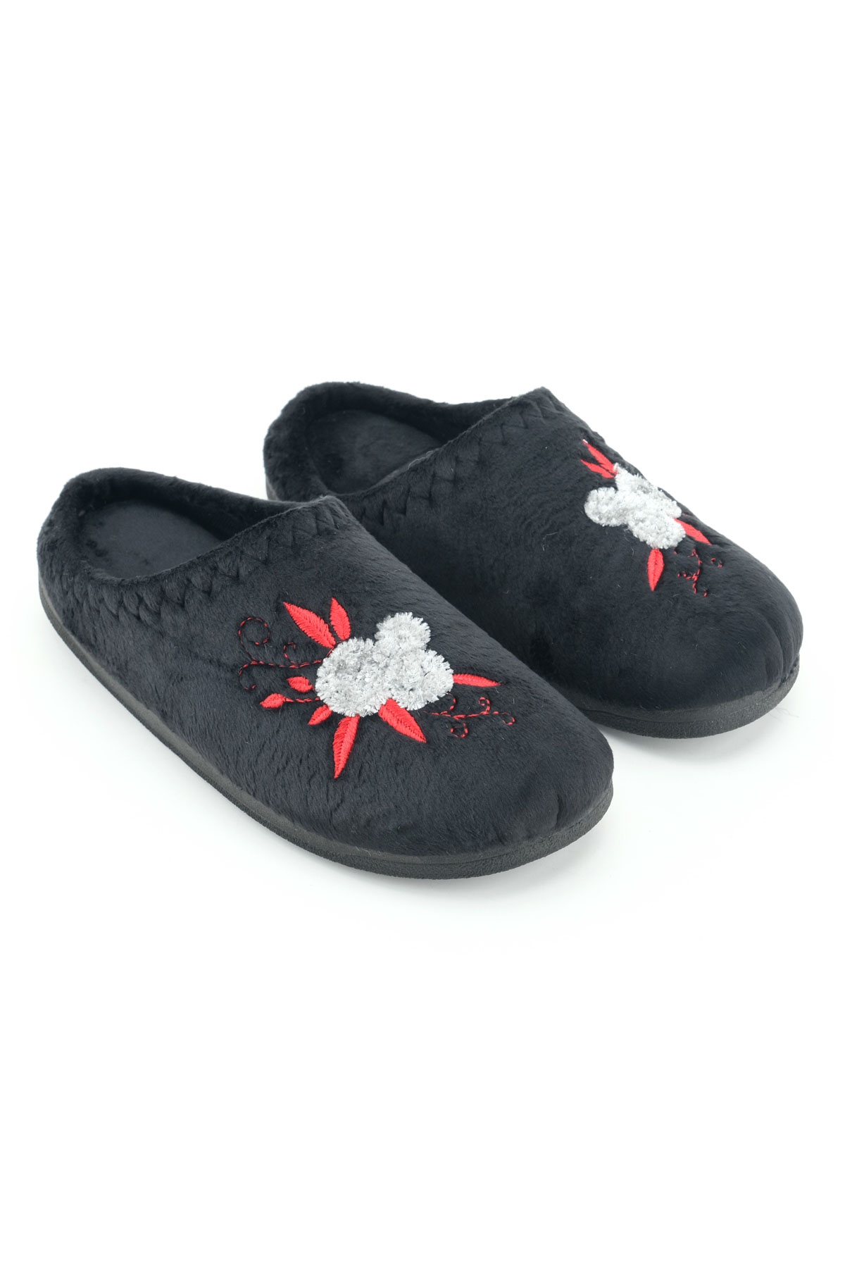 Kadın Kışlık PU Rahat Taban Nakışlı Tasarım Ev Bahçe Terlik - Görsel 4