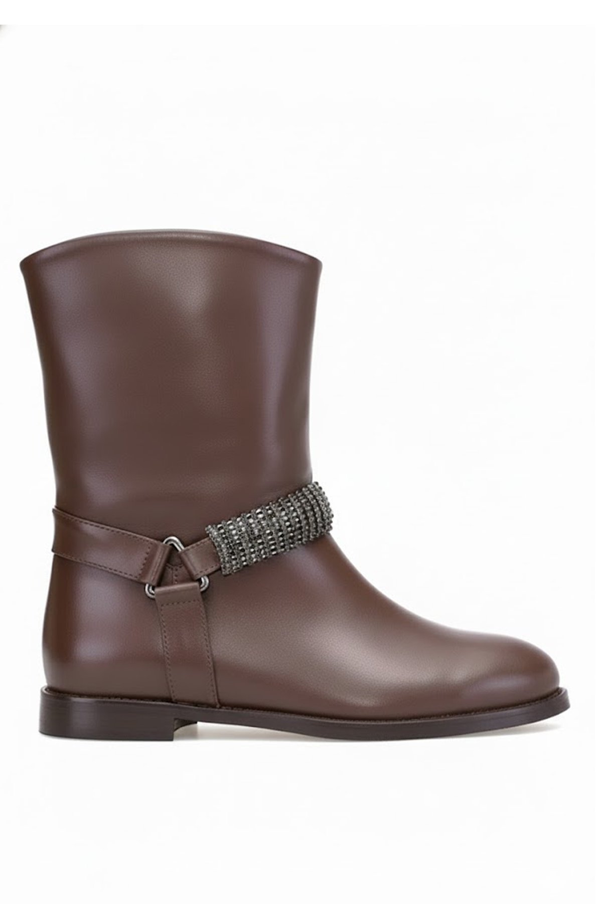 Elit Selindra Kadın Hakiki Deri Düz Bot Kahverengi - Görsel 2