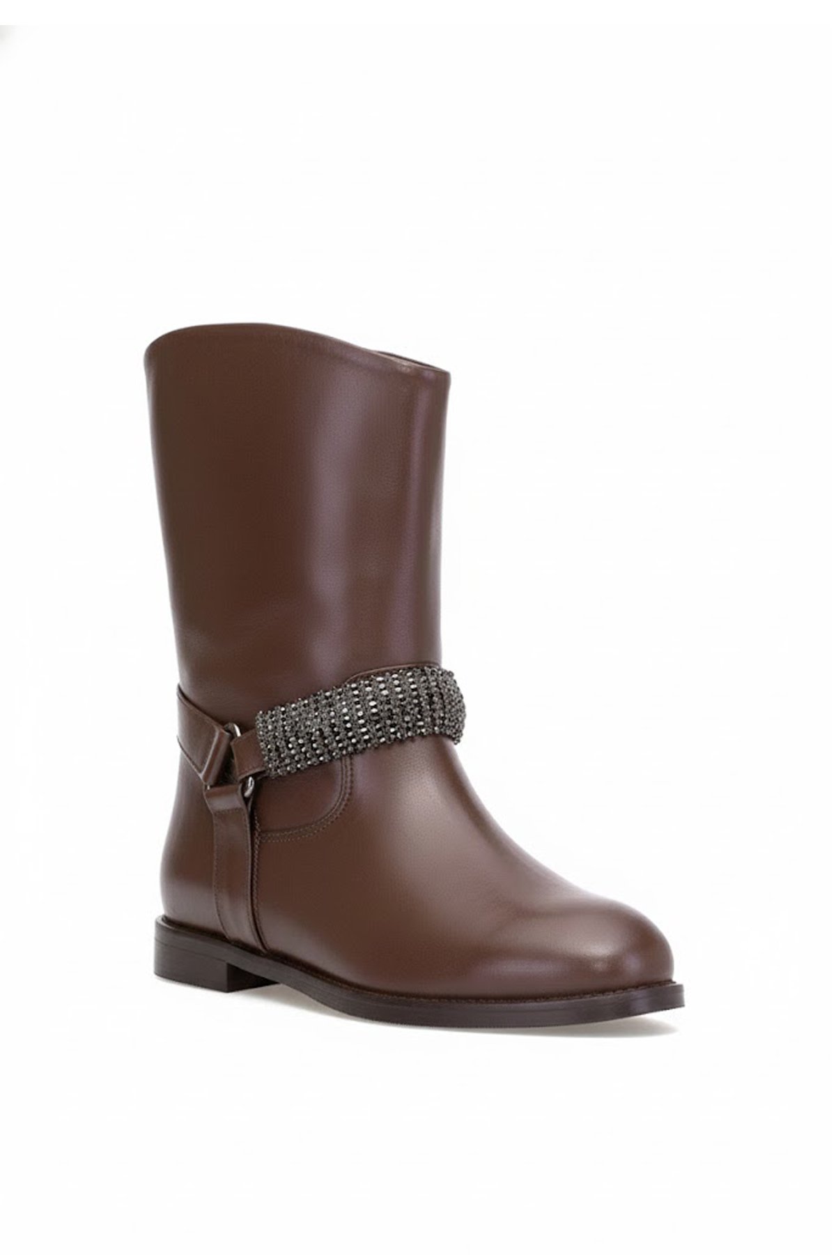 Elit Selindra Kadın Hakiki Deri Düz Bot Kahverengi - Görsel 3