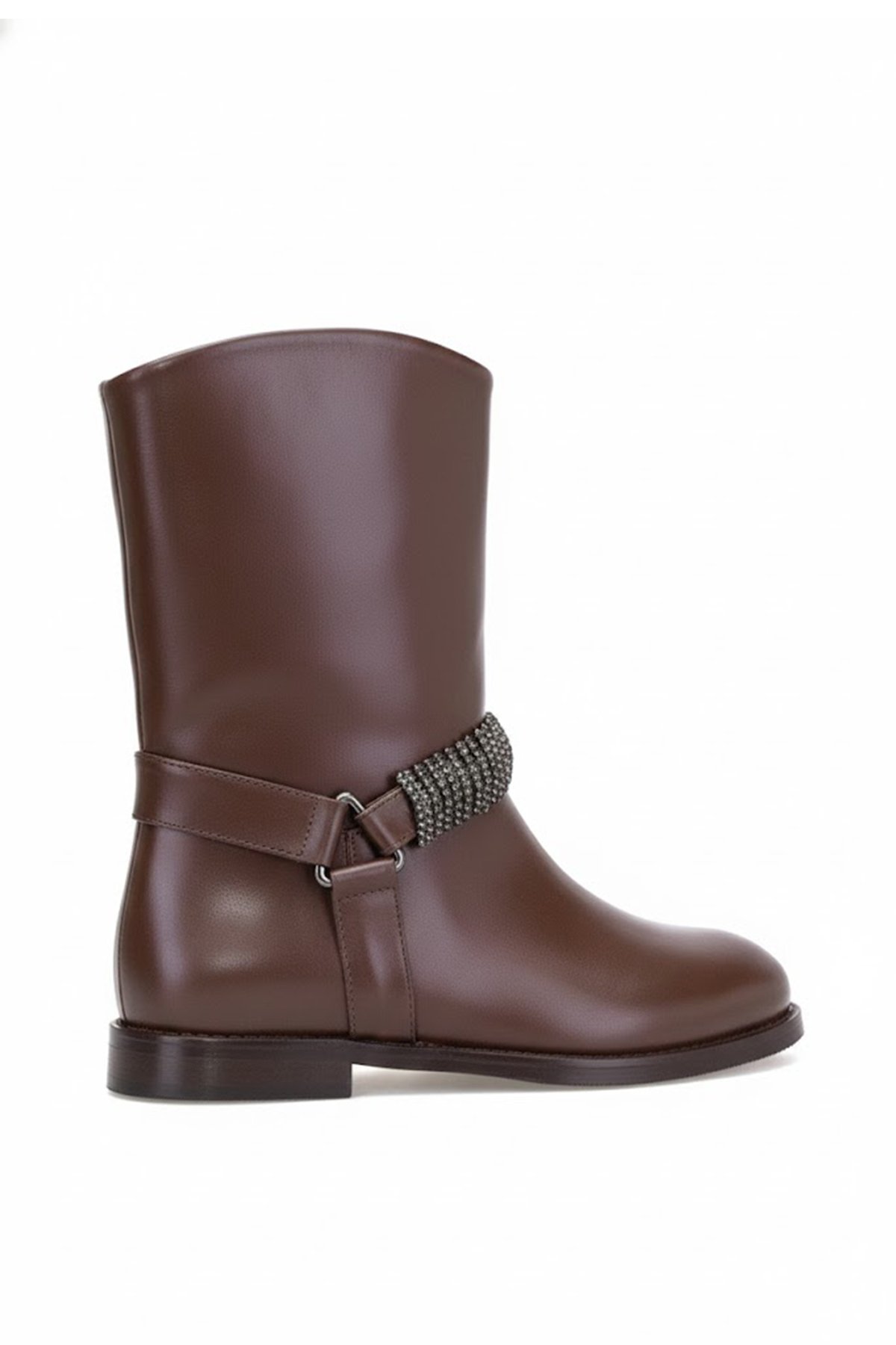 Elit Selindra Kadın Hakiki Deri Düz Bot Kahverengi - Görsel 5