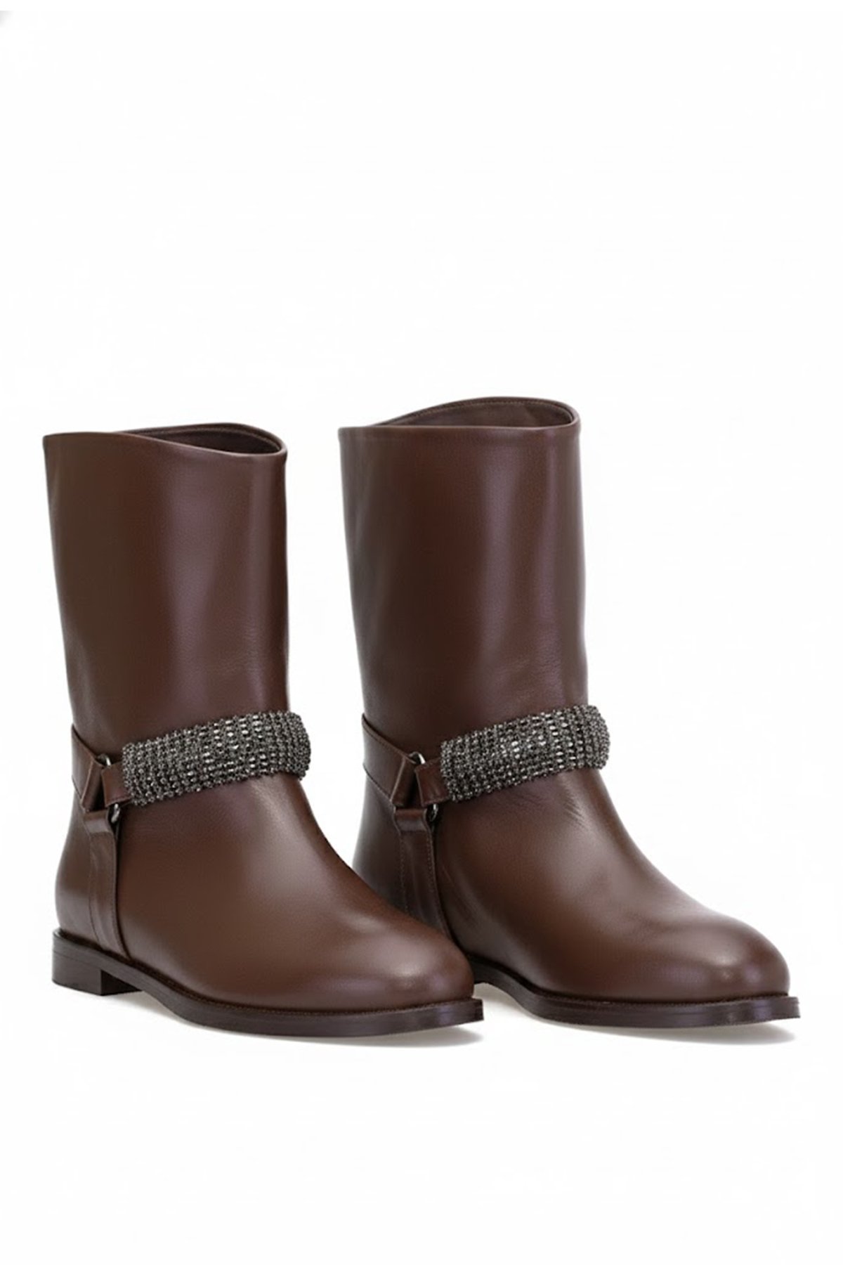 Elit Selindra Kadın Hakiki Deri Düz Bot Kahverengi - Görsel 6