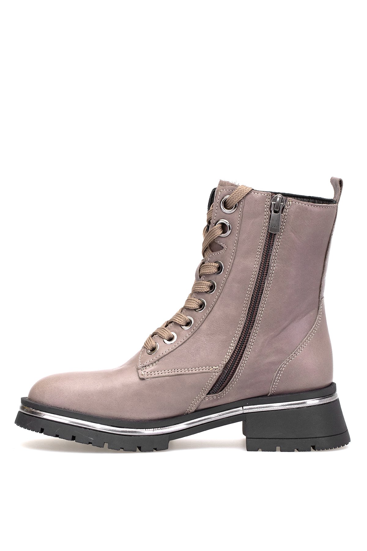 D25KB-4610 Kadın Hakiki Deri Topuklu Bot Vizon - Görsel 4