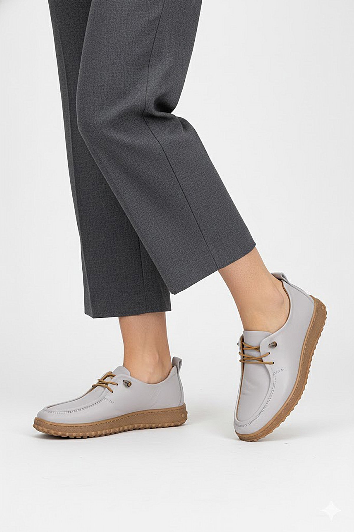 Elit ASSCL100 Kadın Hakiki Deri Casual Ayakkabı Gri - Görsel 4
