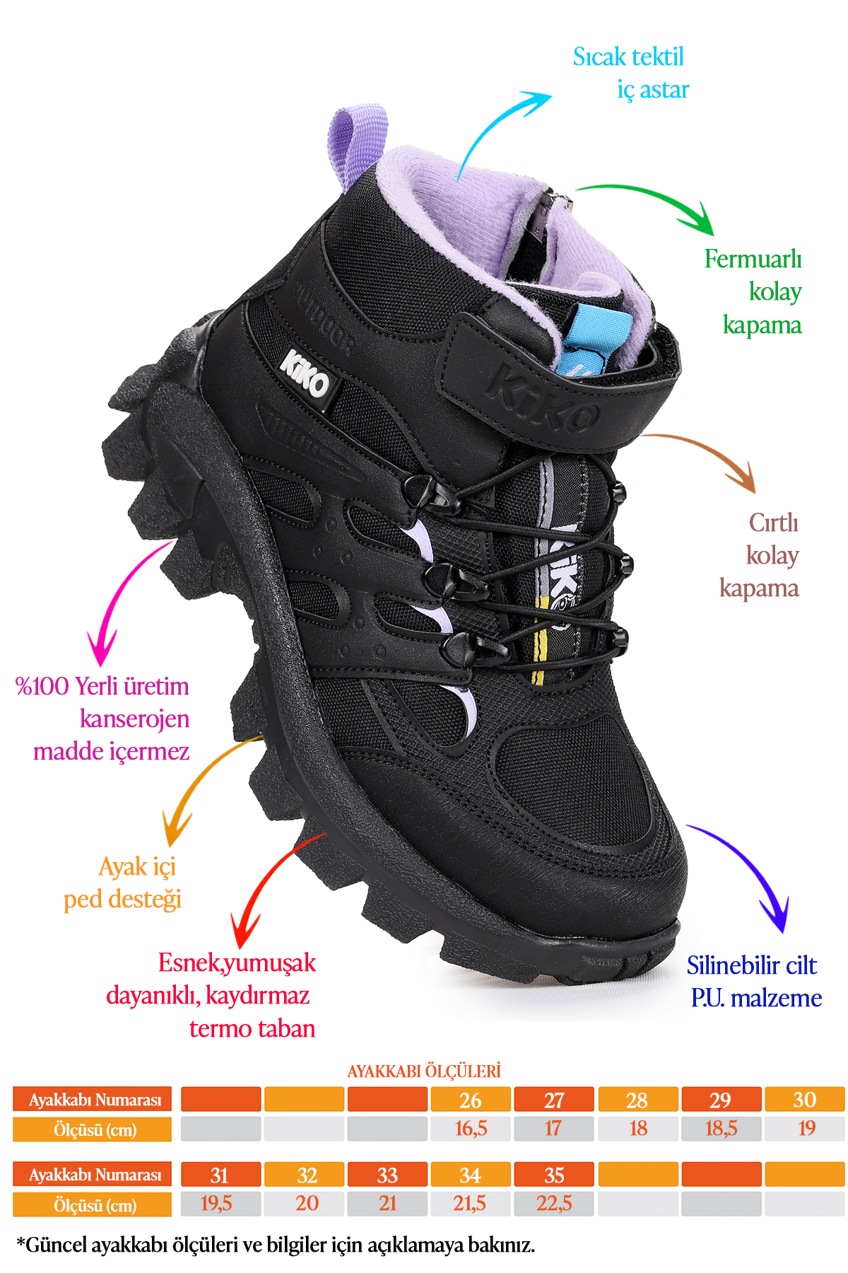 Sumy Termo Taban Cırtlı Kız Çocuk Spor Bot Ayakkabı Siyah - Lila - Görsel 3