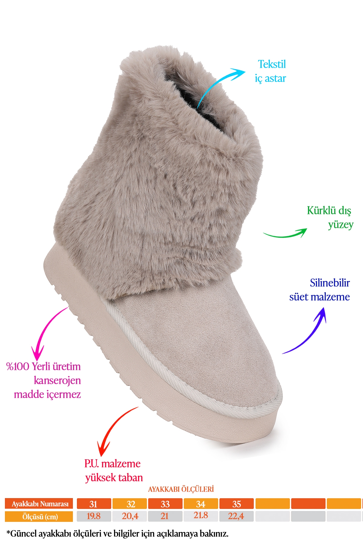 Nera Kürklü Kız Çocuk Süet Bot Ayakkabı Bej - Görsel 3